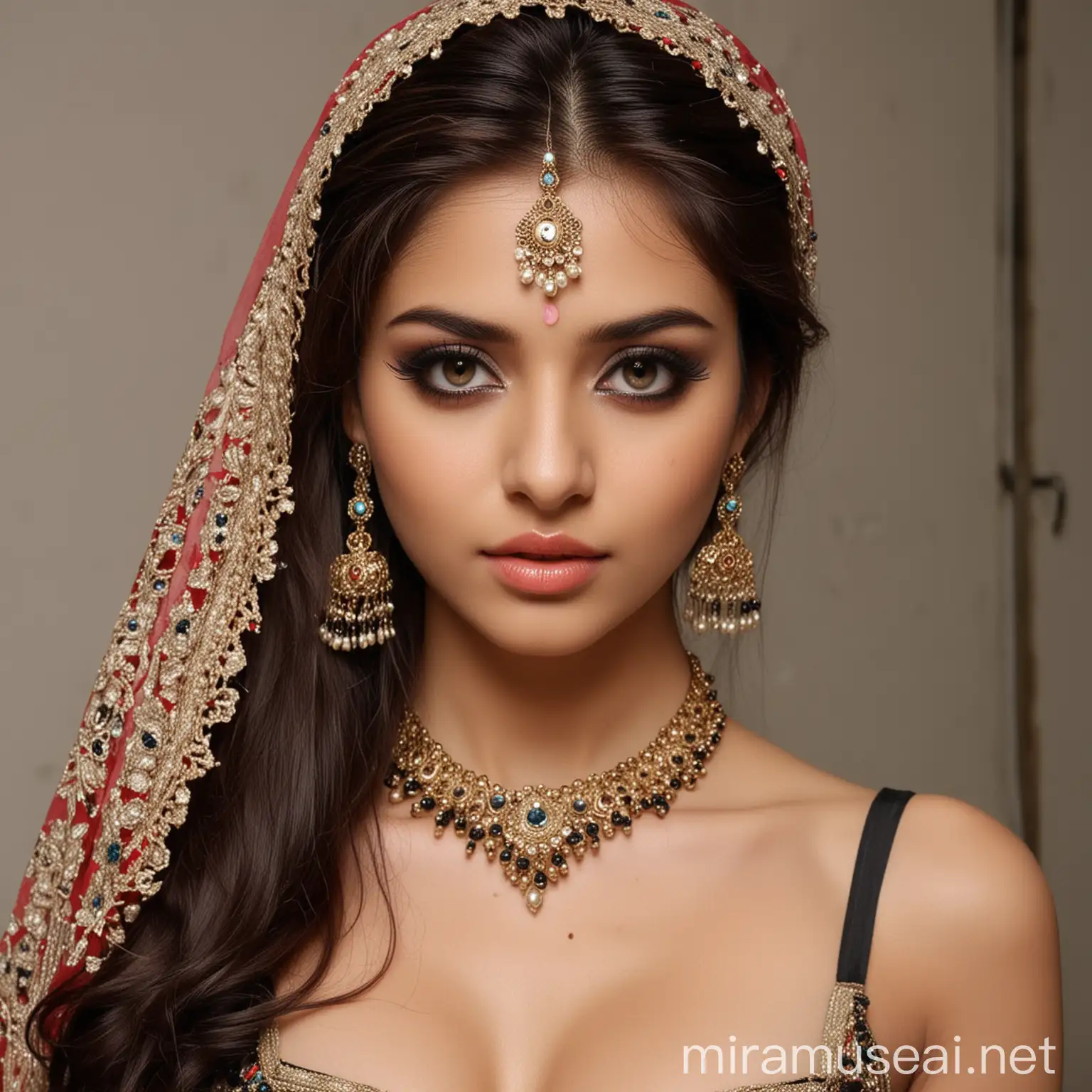 Pakistani model girl,,extreme beautiful,,extreme cute,,face facing the camera,,Indian makeup,,bra