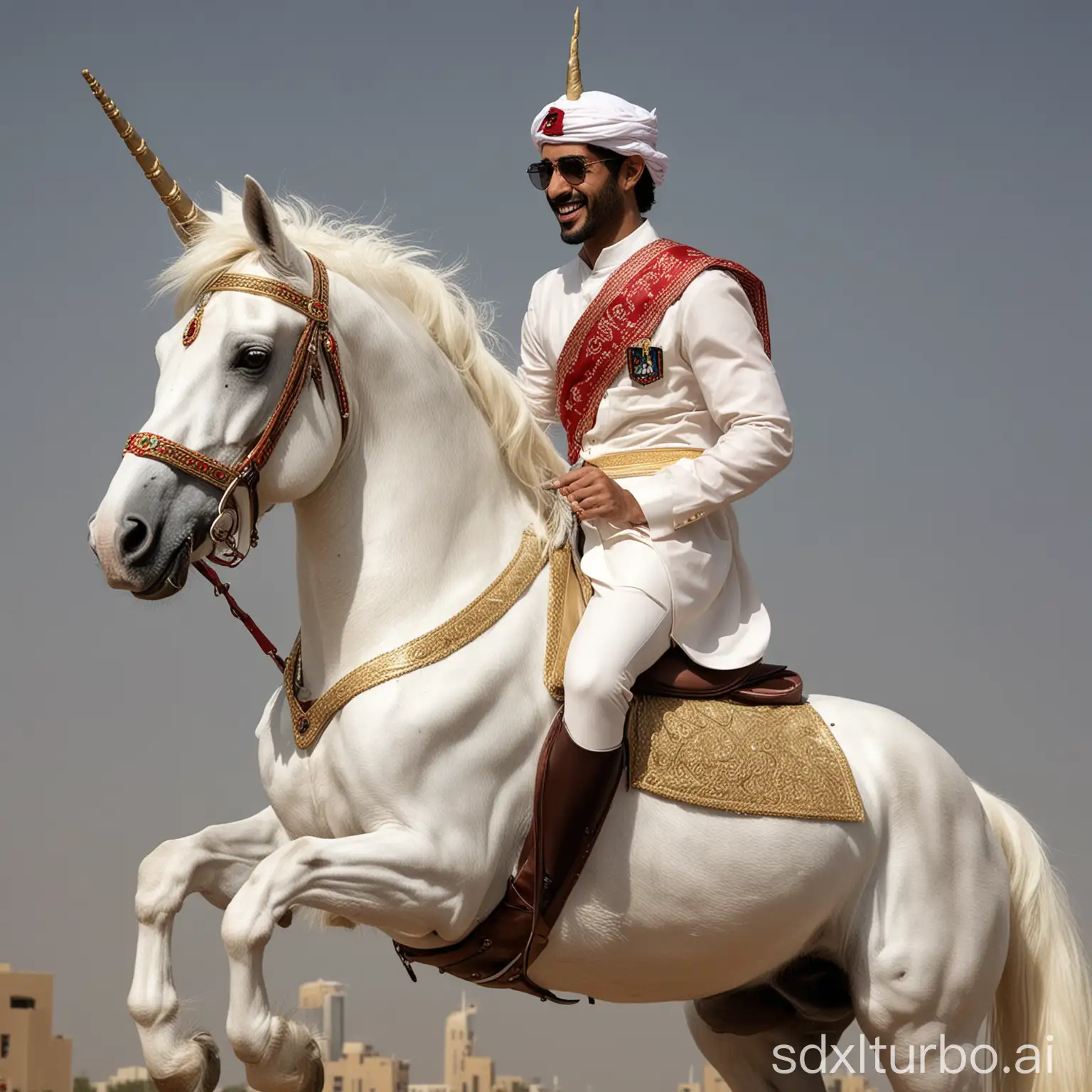 Hamdan bin Mohammed Al Maktoum riding a unicorn