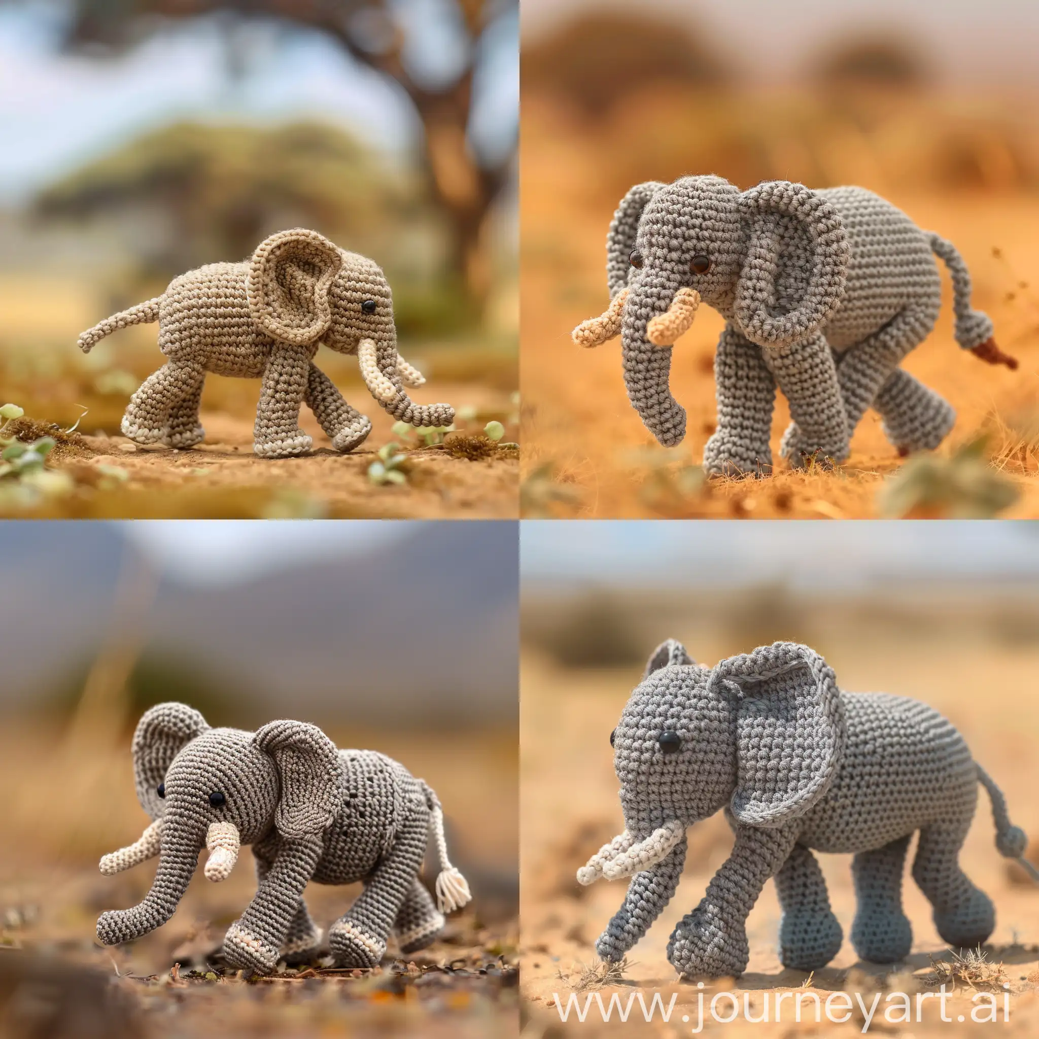 Elephant-Amigurumi-Walking-in-Savanna