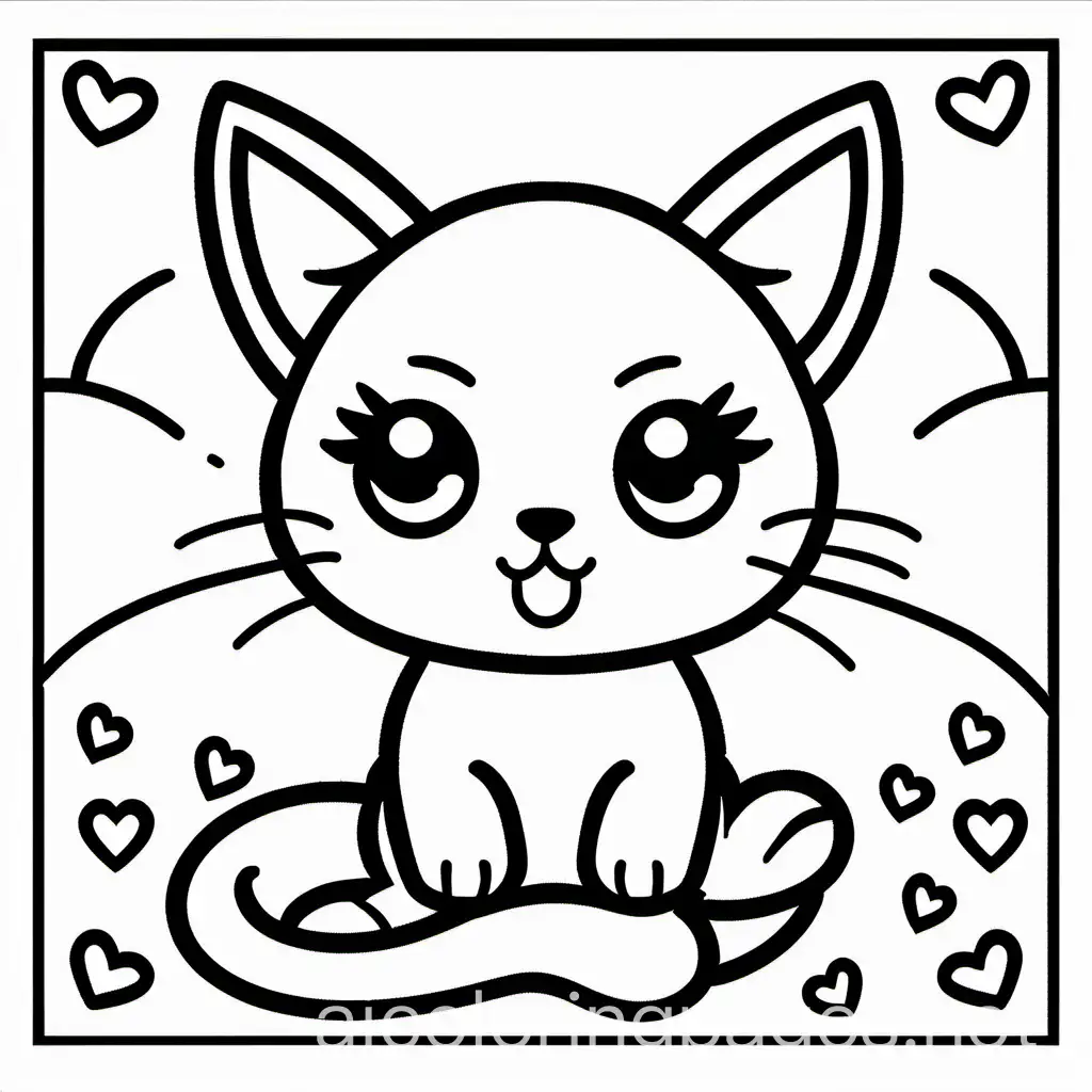 A cute chibi cat, Coloring Page, black and white, line art, white background, Simplicity, Ample White Space. The background of the coloring page is plain white to make it easy for young children to color within the lines. The outlines of all the subjects are easy to distinguish, making it simple for kids to color without too much difficulty