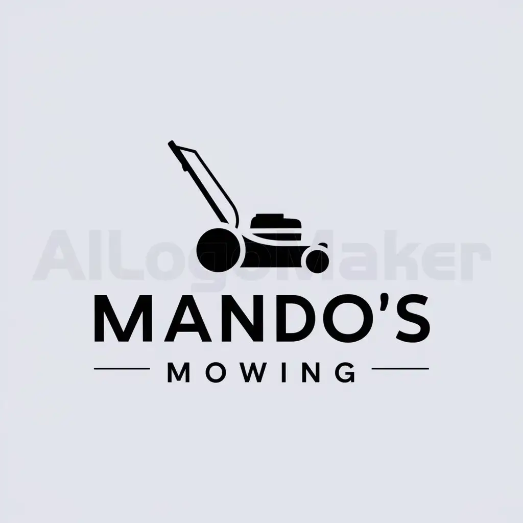 a logo design,with the text "MANDO'S MOWING", main symbol:Push Lawn Mower,Minimalistic,be used in Others industry,clear background