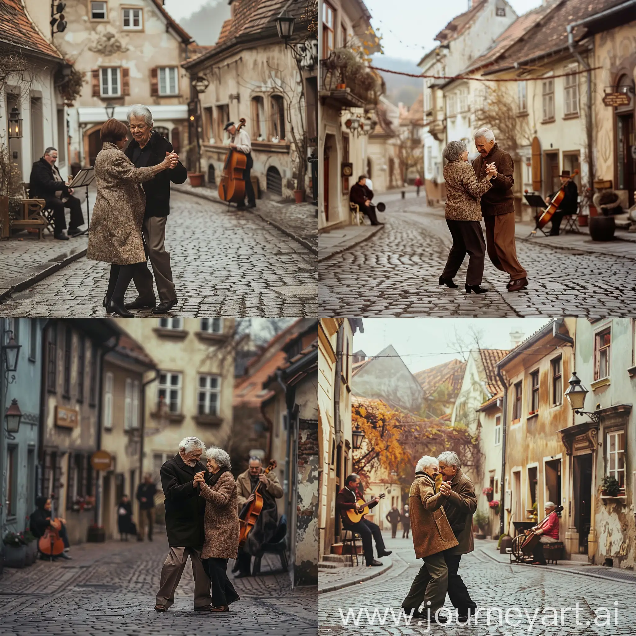 Elderly-Couple-Dancing-on-Cobblestone-Street-Amidst-Romantic-Setting