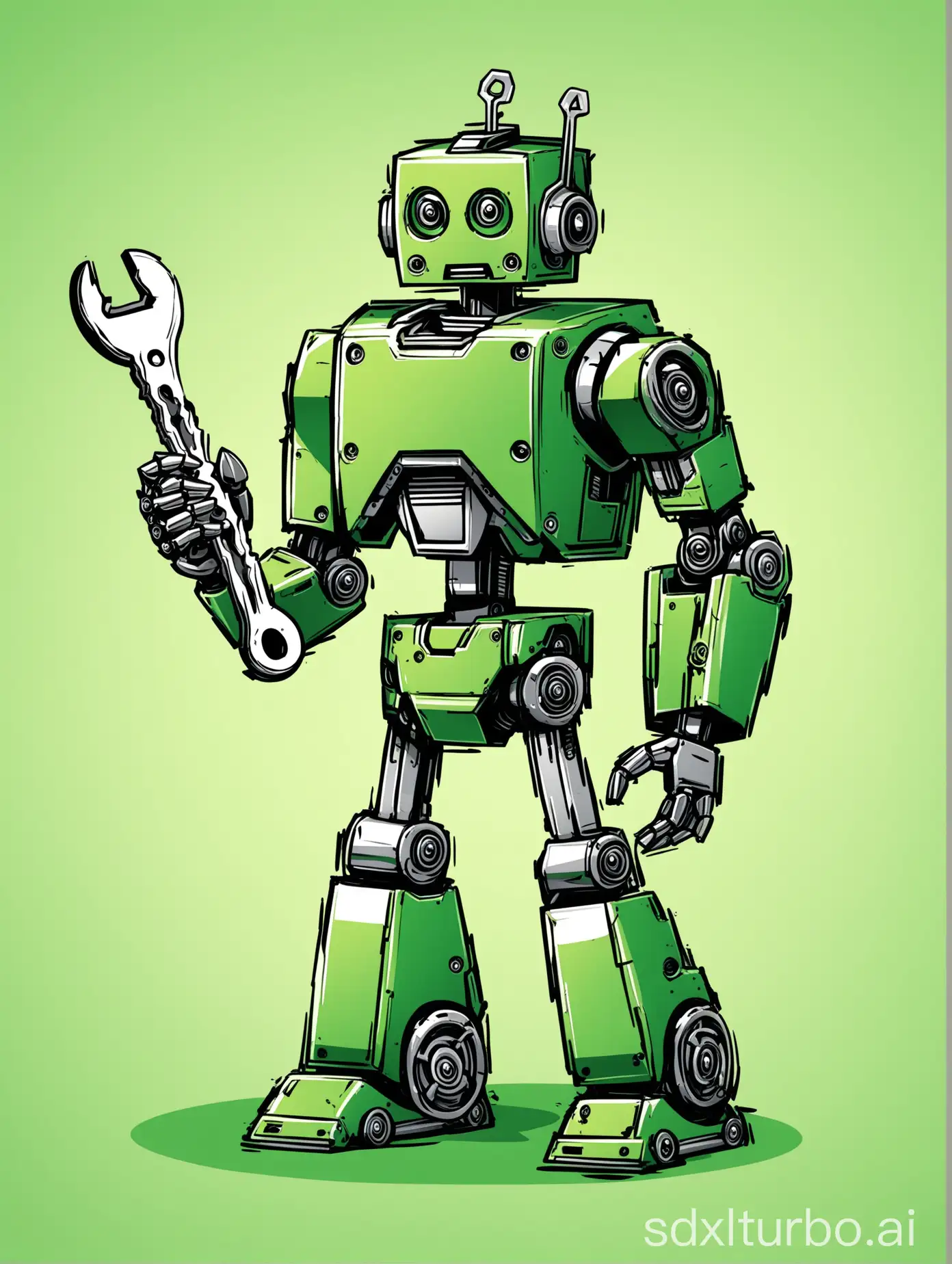 robot green cartoon with wrench in hand
