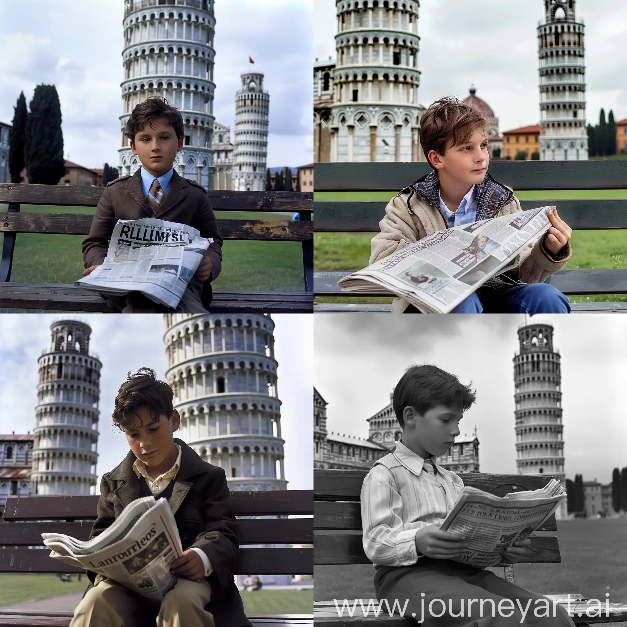 Schoolboy-Reading-Newspaper-by-the-Leaning-Tower-of-Pisa