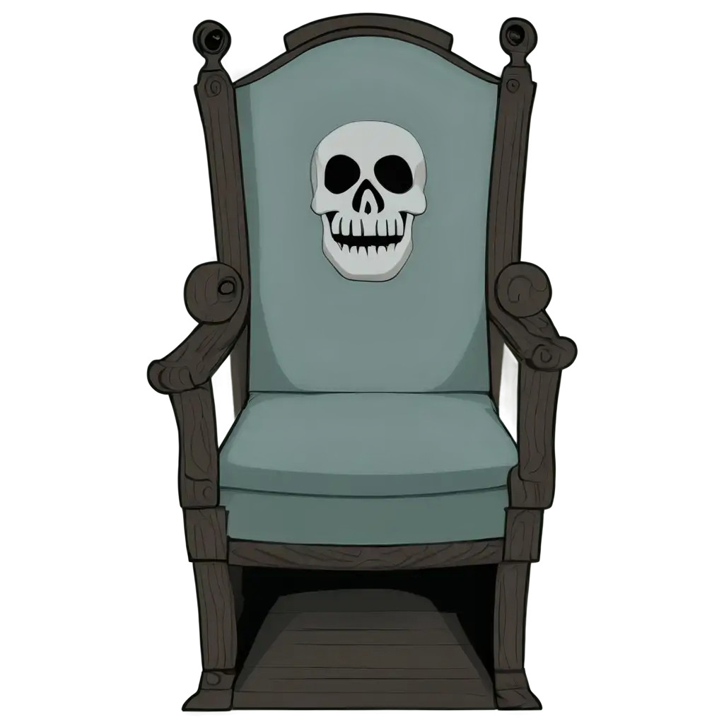 Cartoon 2d King ghost's chair with skull on the chair arm.