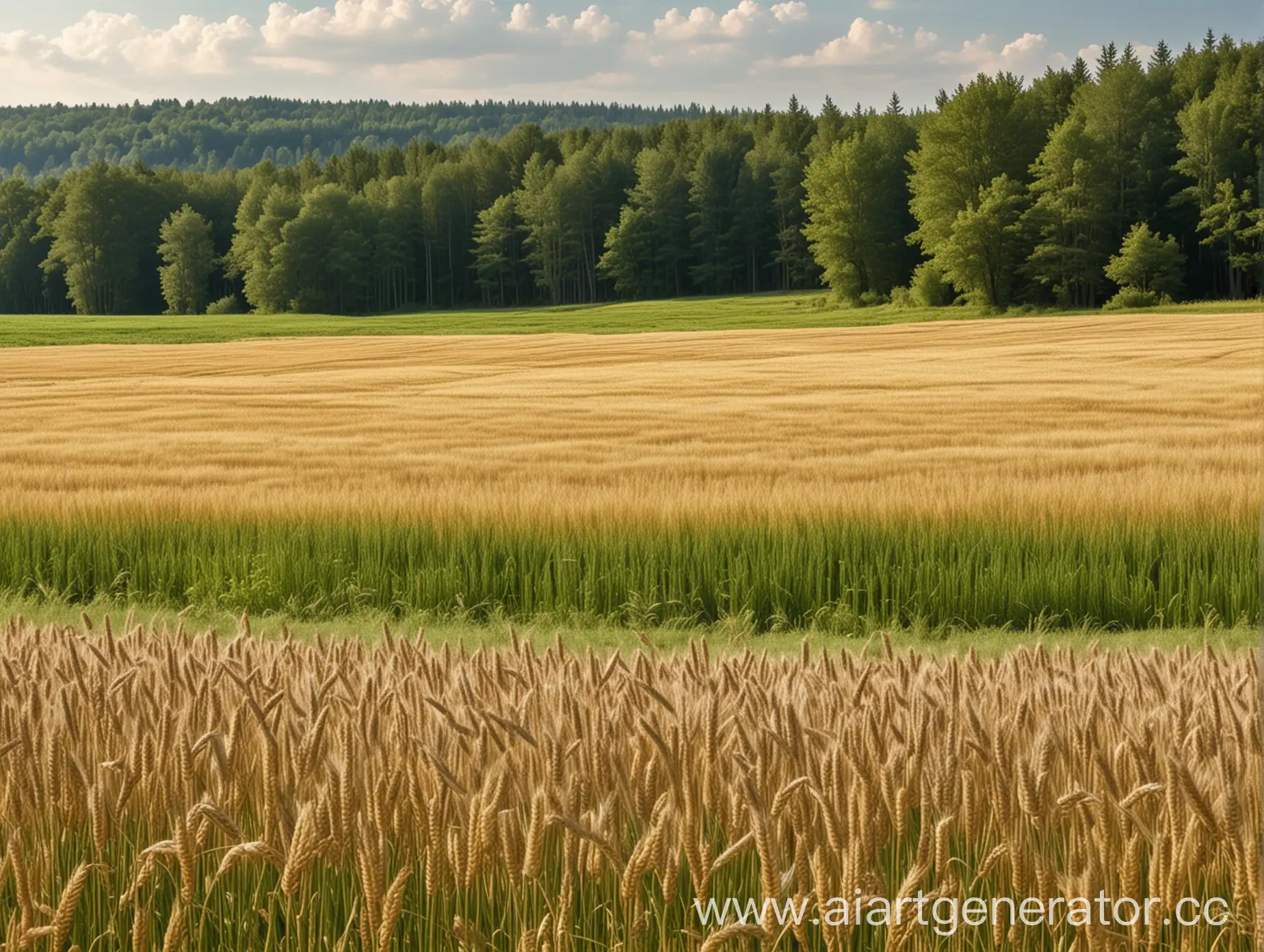 поле пшеницы перед лесом и лугами высокая детализация