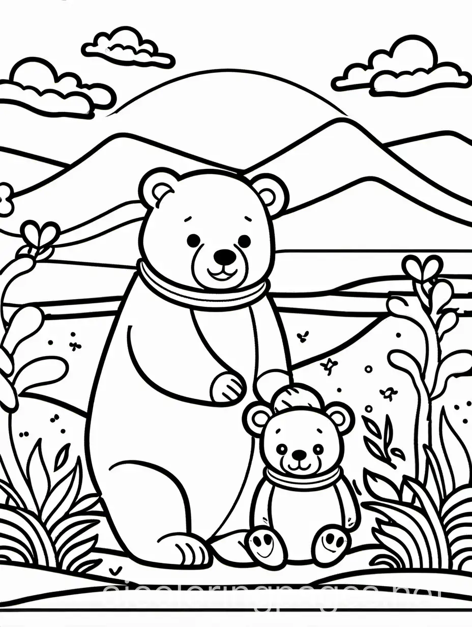 daddy bear and his son coloring page, white background, Simplicity, Ample White Space. The background of the coloring page is plain white to make it easy for young children to color within the lines. The outlines of all the subjects are easy to distinguish, making it simple for kids to color without too much difficulty, Coloring Page, black and white, line art, white background, Simplicity, Ample White Space. The background of the coloring page is plain white to make it easy for young children to color within the lines. The outlines of all the subjects are easy to distinguish, making it simple for kids to color without too much difficulty