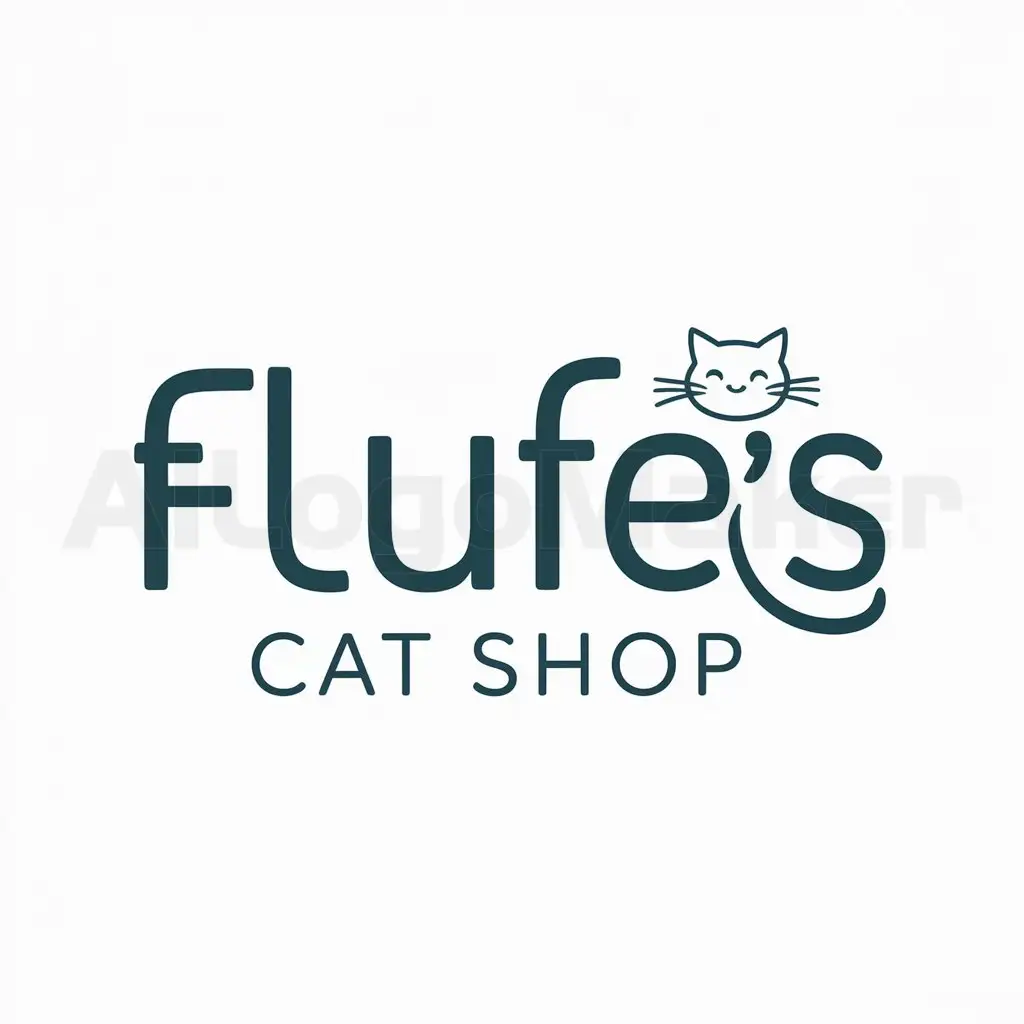 a logo design,with the text "Flufe's Cat Shop", main symbol:A cat,Moderate,clear background
