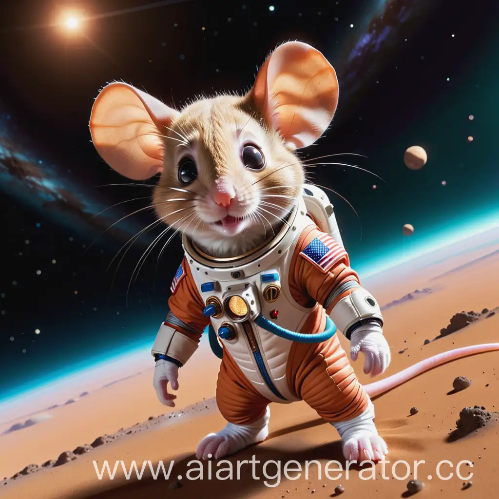Мышь марсианка в скафандре в космосе