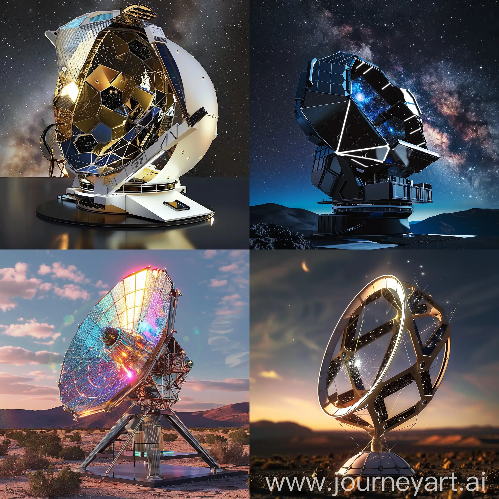 Futuristic space telescope, Adaptive Optics, Quantum Sensors, AI-Driven Data Analysis, Nanomaterials, Self-Healing Structures, Superconducting Computing, Holographic Elements, Spectral Imaging, Zero-Gravity 3D Printing, Energy Harvesting, Morphing Mirrors, Dynamic Aperture Control, Nanostructured Sensors, Reconfigurable Circuitry, Fluidic Lenses, Variable Polarization Filters: Nanobot Assemblers, Thermal Regulation Nanolayers, Smart Dust Detectors, Quantum Dot Arrays, Modular Construction, Solar Sail Propulsion, Aerogel Insulation, Electrochromic Shielding, Magnetic Field Generators, Self-Cleaning Surfaces, Shape-Memory Alloys, Photon Thrusters, Holographic Solar Panels, Nano-Textured 'Skin', Adaptive Solar Sails, Transformative Shielding, Morphable Radiators, Self-Assembling Structures, Reactive Surface Coatings, Dynamic Antenna Arrays, Programmable Matter Hull, Nano-Textured 'Skin', Intelligent Bracing Systems, Environmental Response Fins, unreal engine 5 --stylize 1000