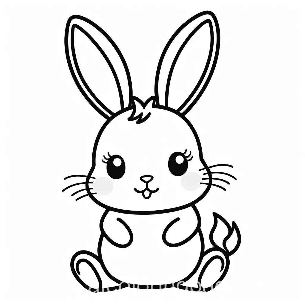kawaii themed cute Bunny, Coloring Page, black and white, line art, white background, Simplicity, Ample White Space