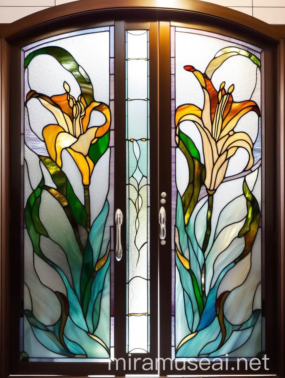 Classic Tiffany Stained Glass Lily Adorns Bathroom Door