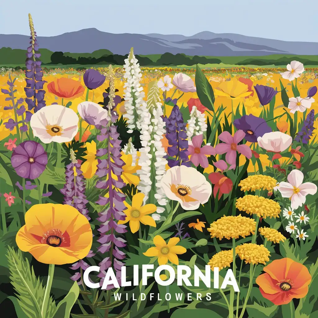 Vibrant Vector Illustration of Californian Wildflowers in Full Bloom