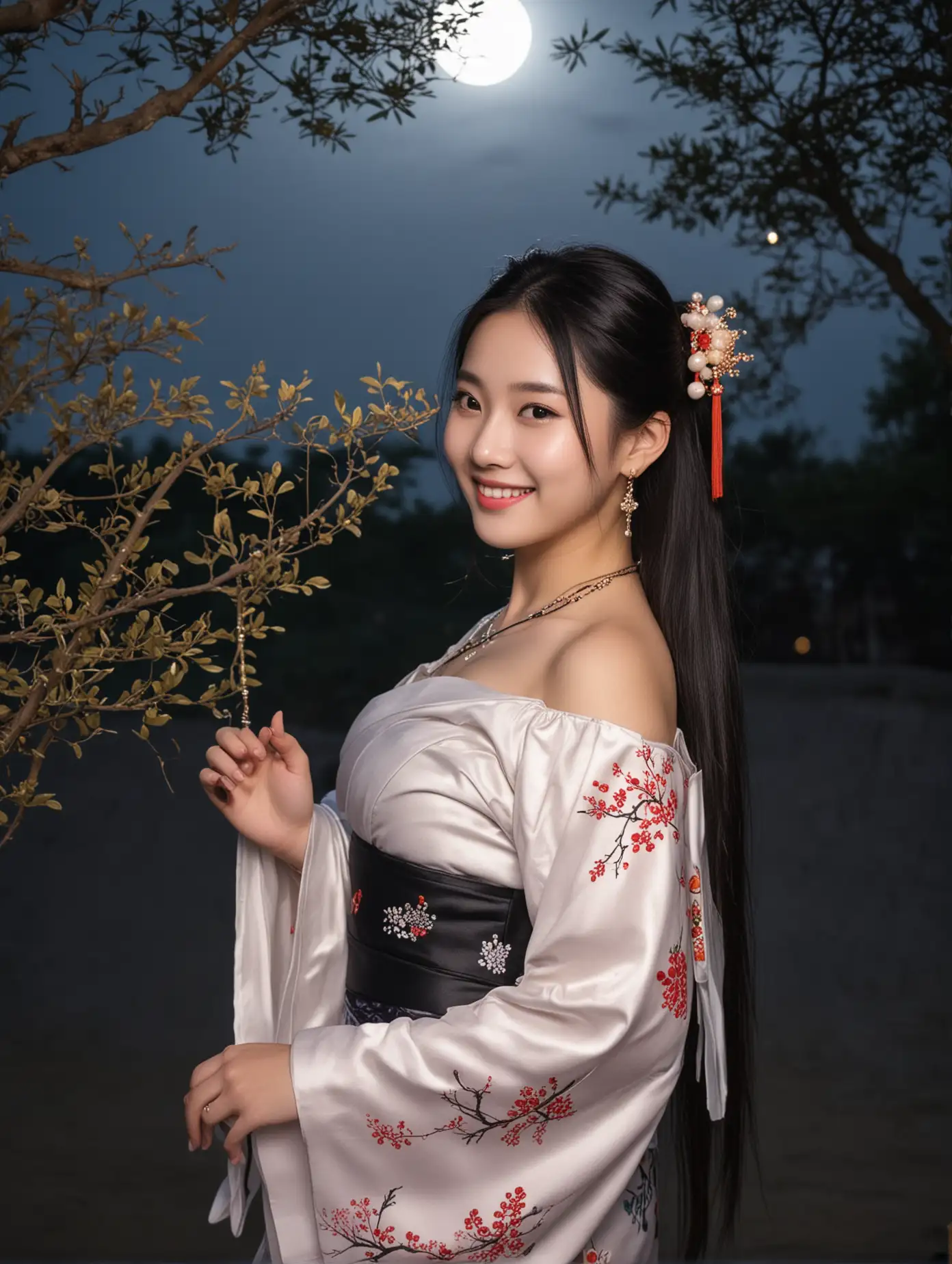 Chinese-Girl-in-Qipao-under-Moonlight-with-Hair-Accessory