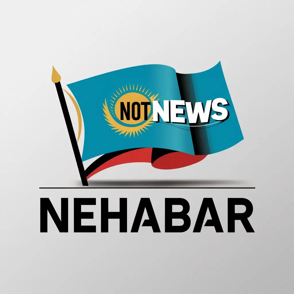 a logo design,with the text "NEHabar", main symbol:flag of Kazakhstan with inscription NotNews,Moderate,clear background