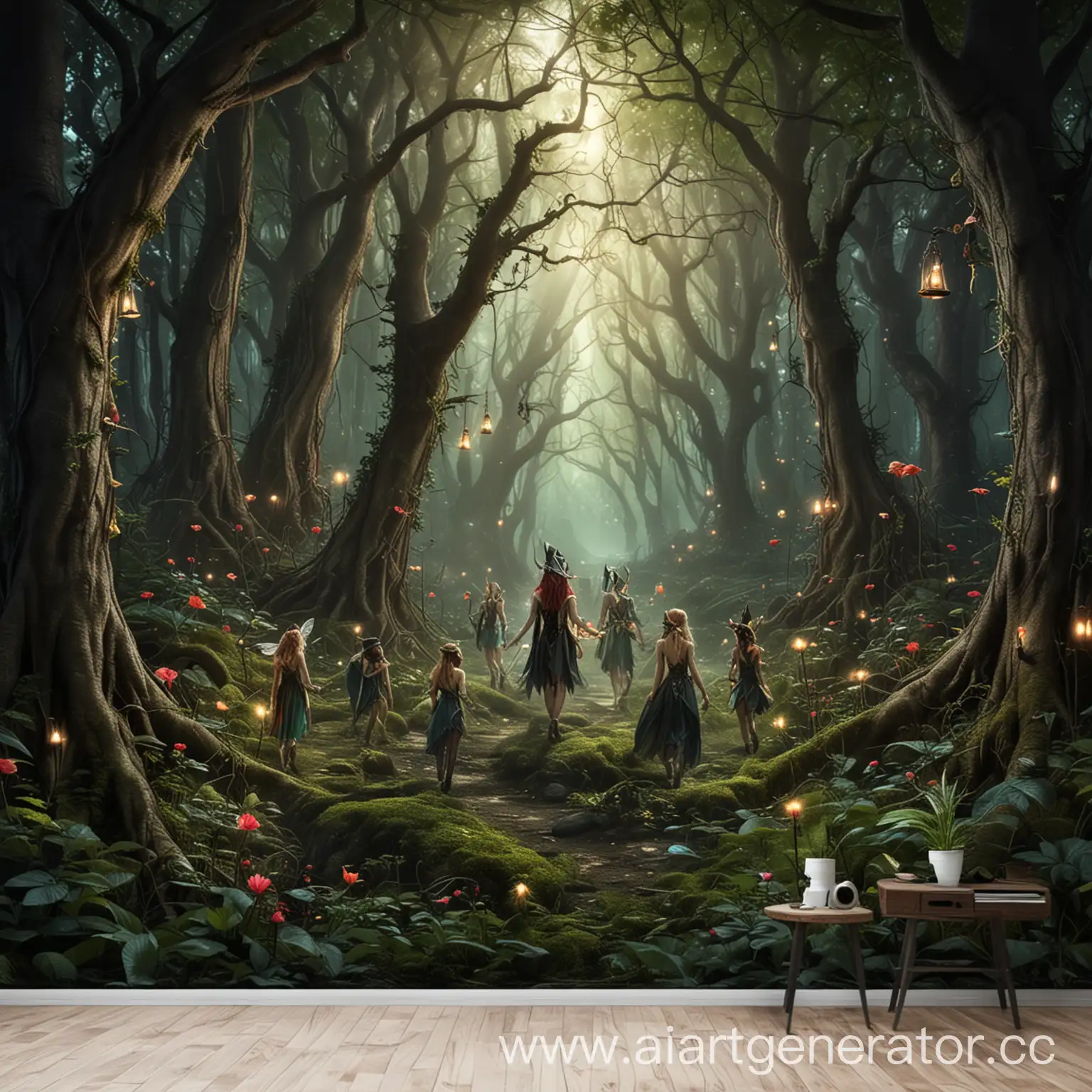 Enchanted-Dark-Forest-inhabited-by-Playful-Elves