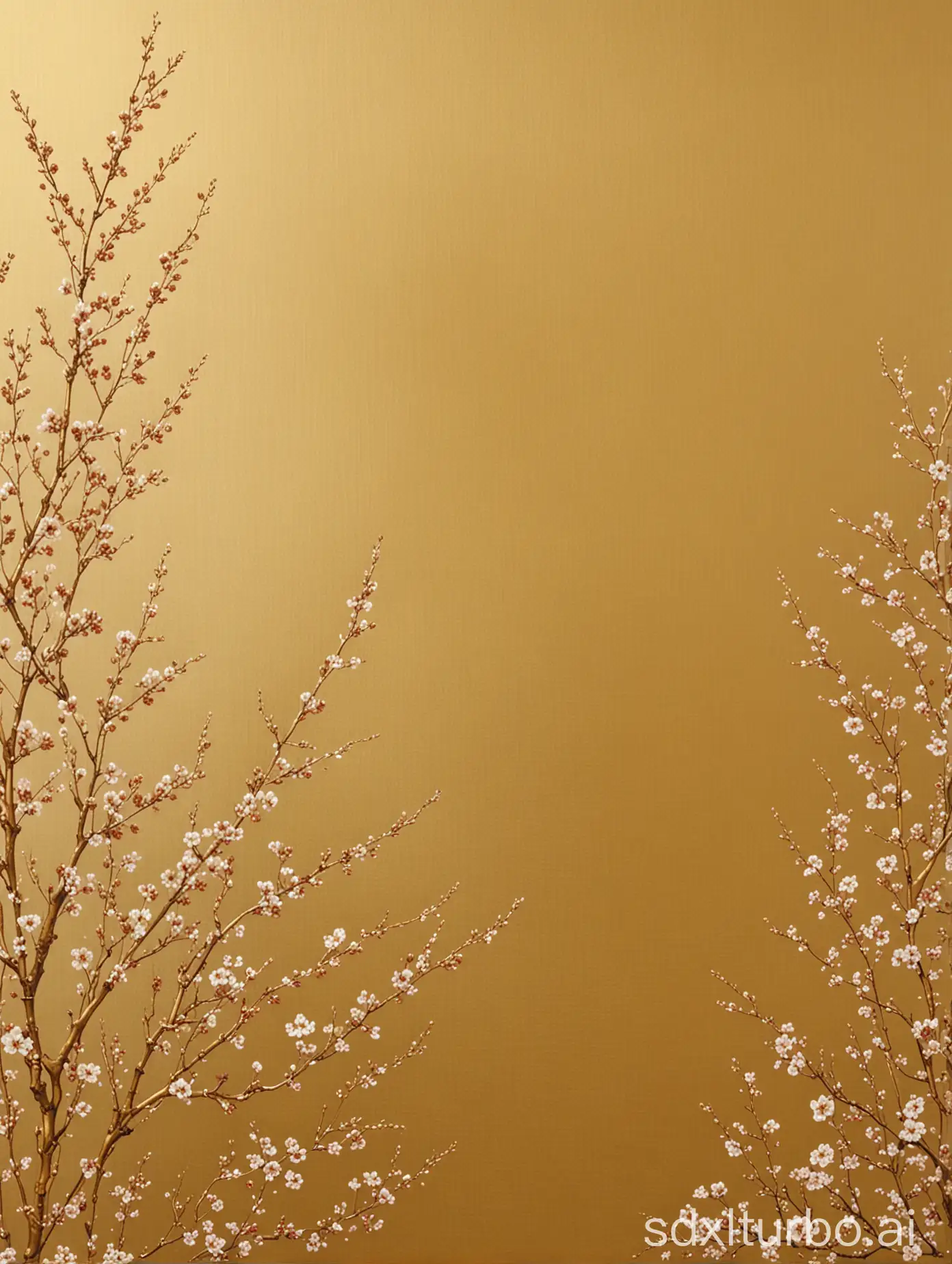 Beautiful wallpaper, golden texture brushed horizontally with small plum blossoms.