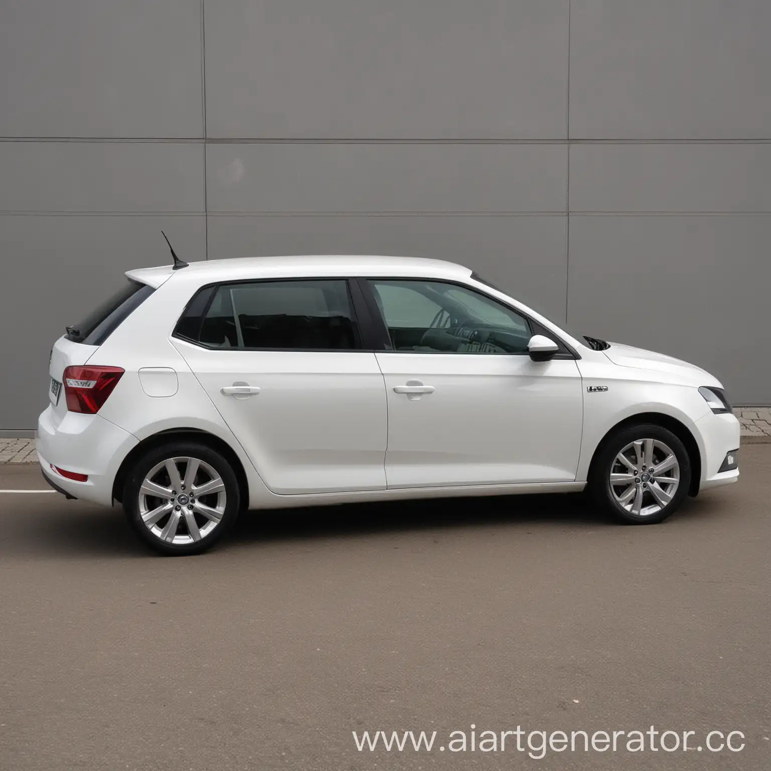 White-Skoda-Fabia-Car-Parked-in-Urban-Setting