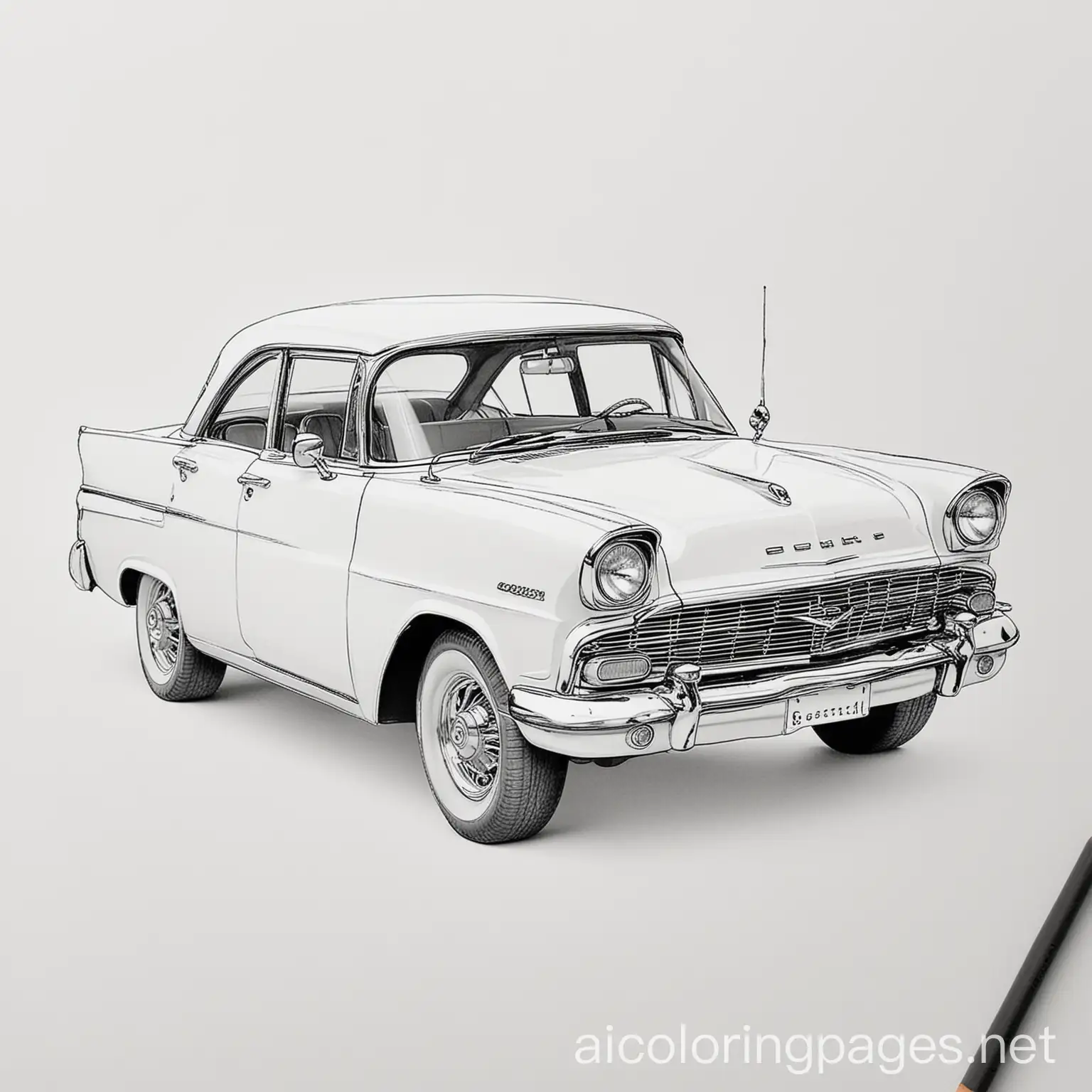 CAR, Coloring Page, black and white, line art, white background, Simplicity, Ample White Space