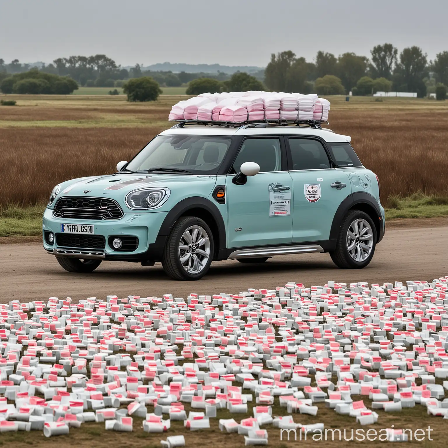 A mini countryman filled with sanitary pads