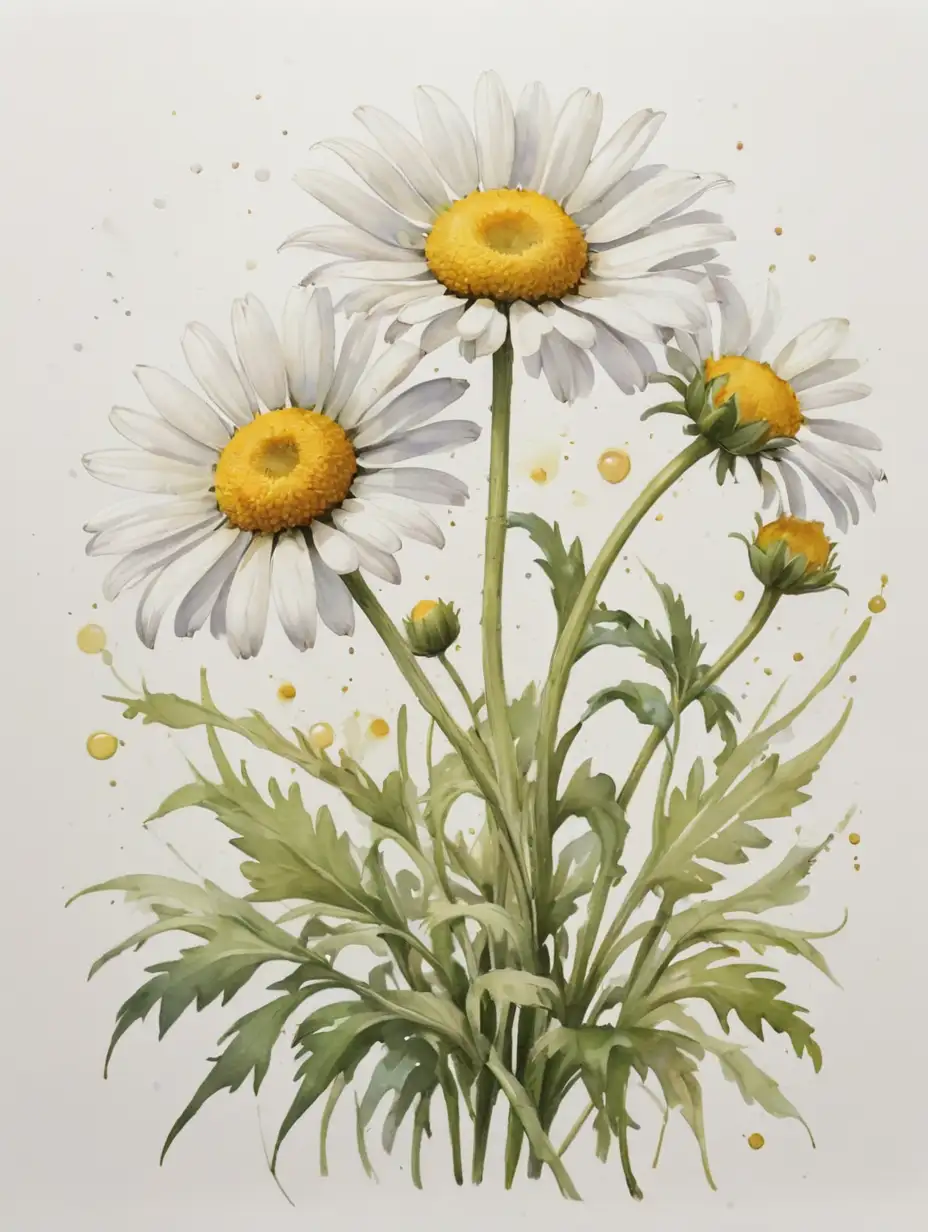 Watercolor-Painting-of-a-Single-Chamomile-Flower-on-White-Background