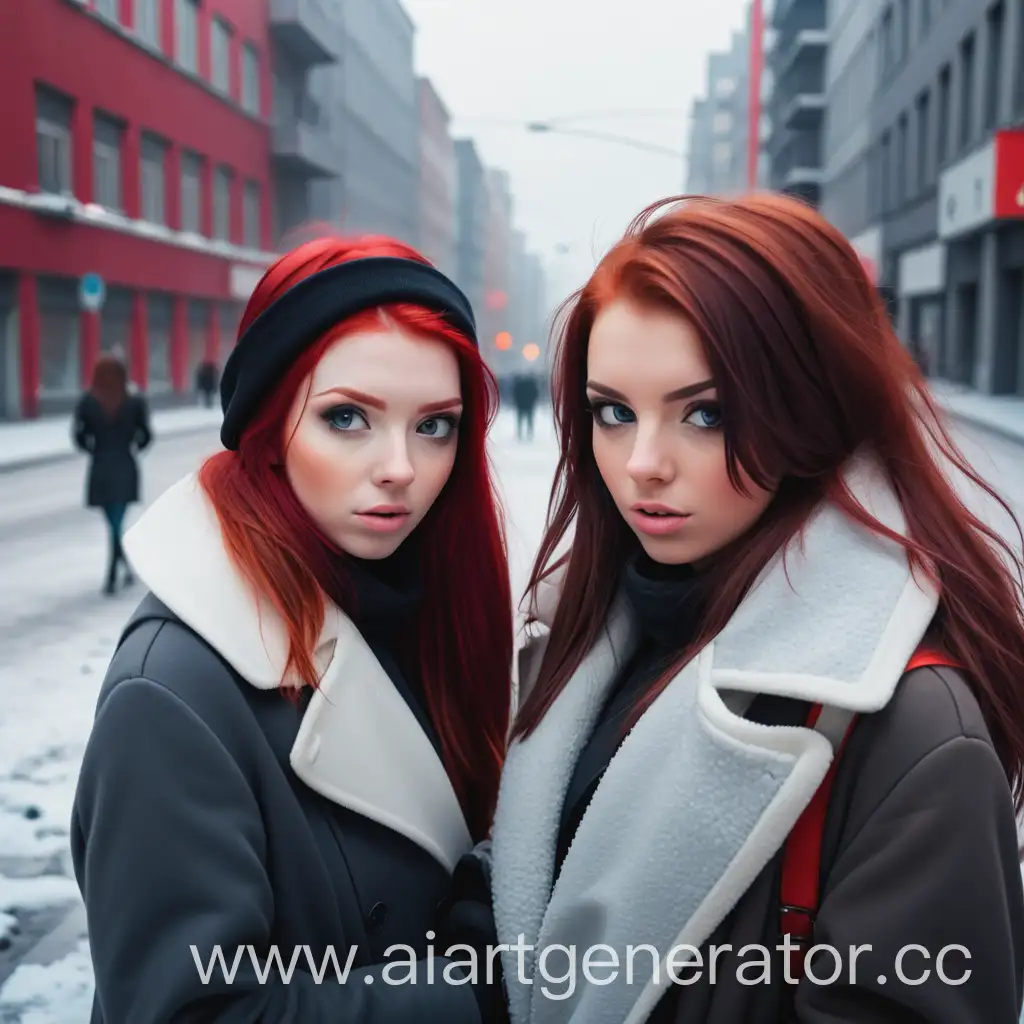 RedHaired-and-Brunette-Girls-Exploring-Snowy-Urban-Landscape