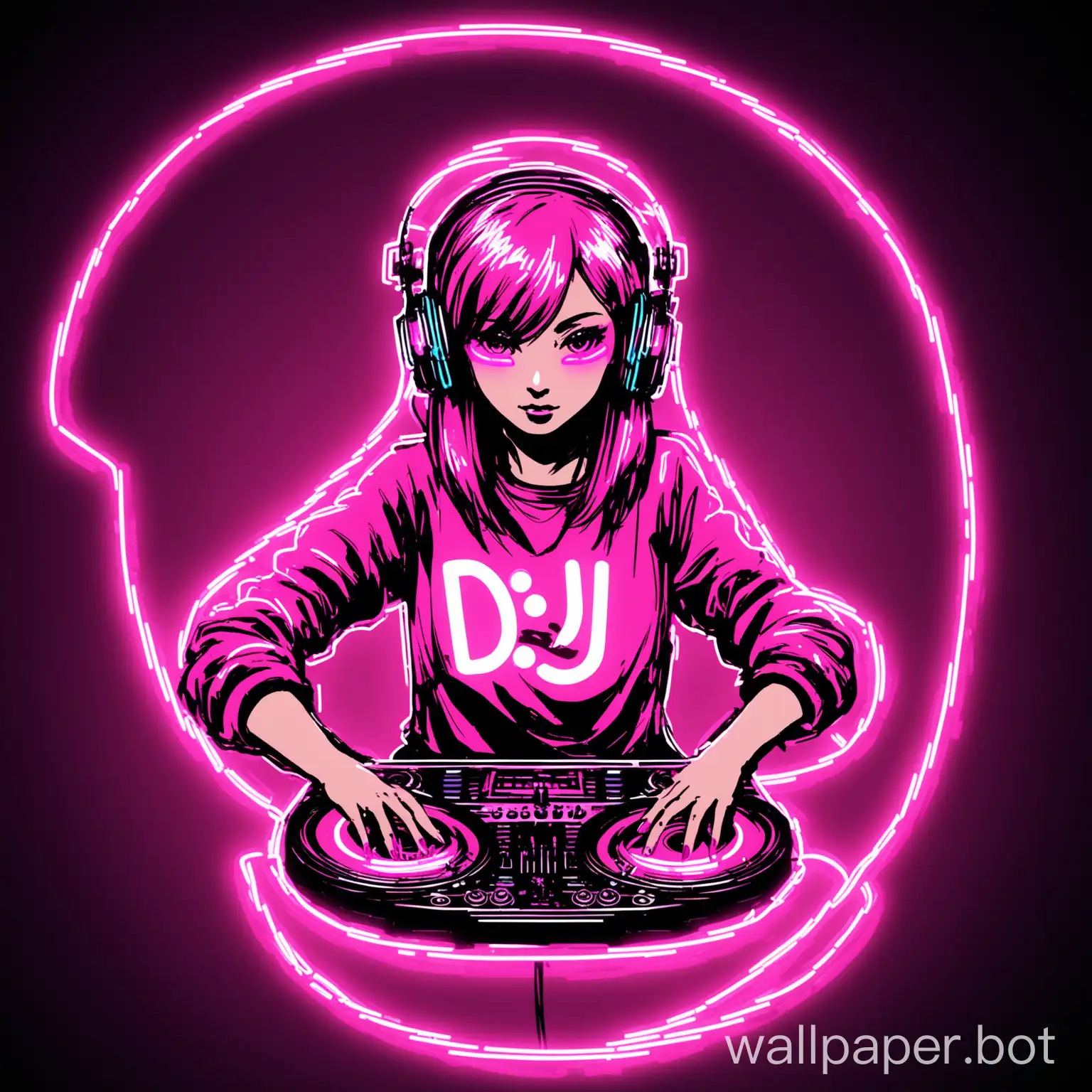 Neon-DJ-Girl-Spinning-Tunes-in-a-Pink-Environment