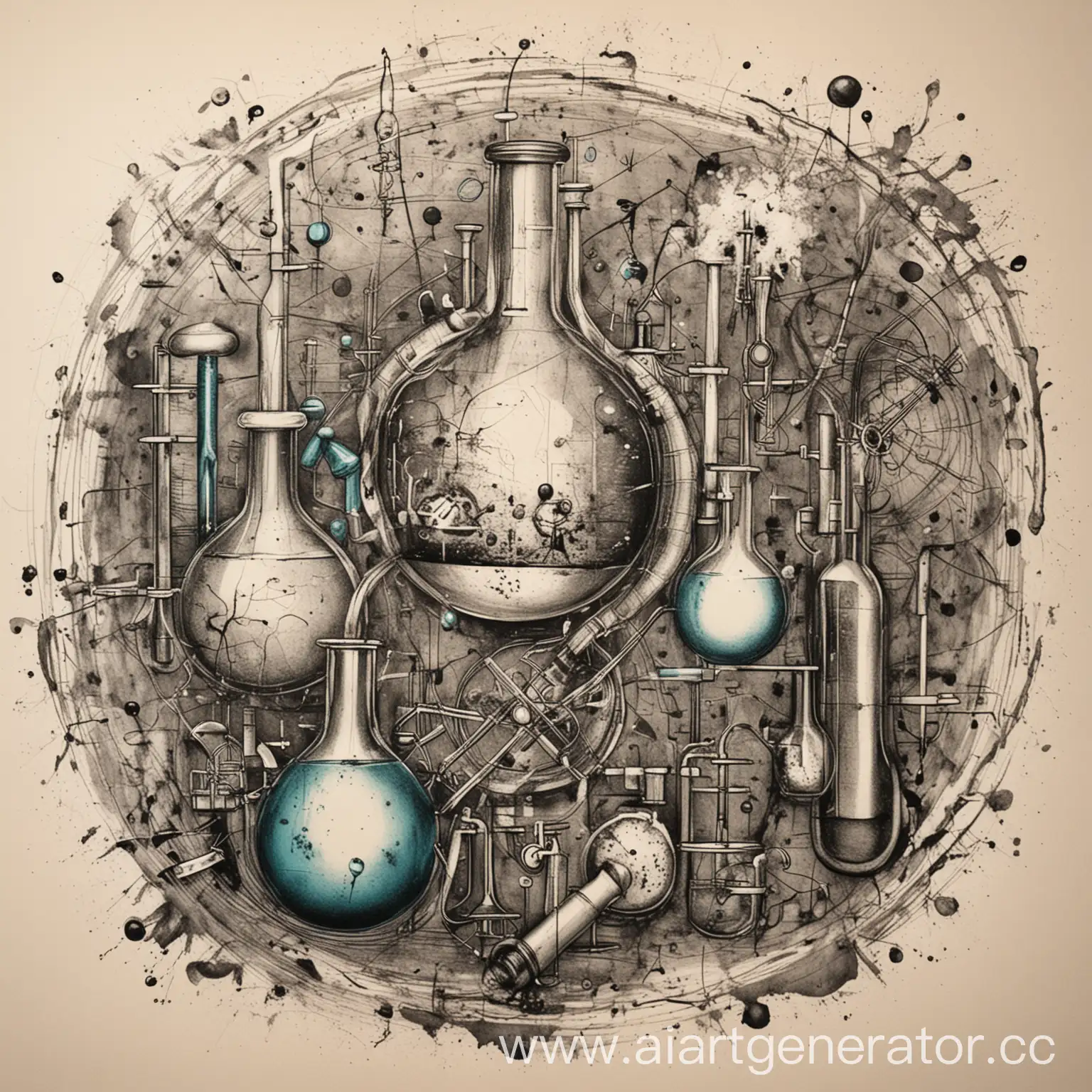 Abstract drawing with a scientific-chemical theme, no chemical utensils