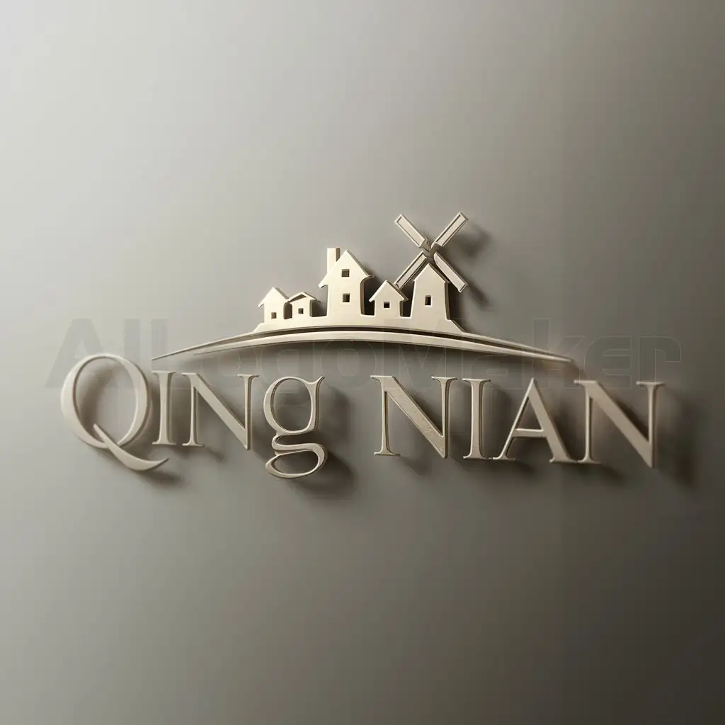 a logo design,with the text "qing nian", main symbol:small town,Moderate,clear background