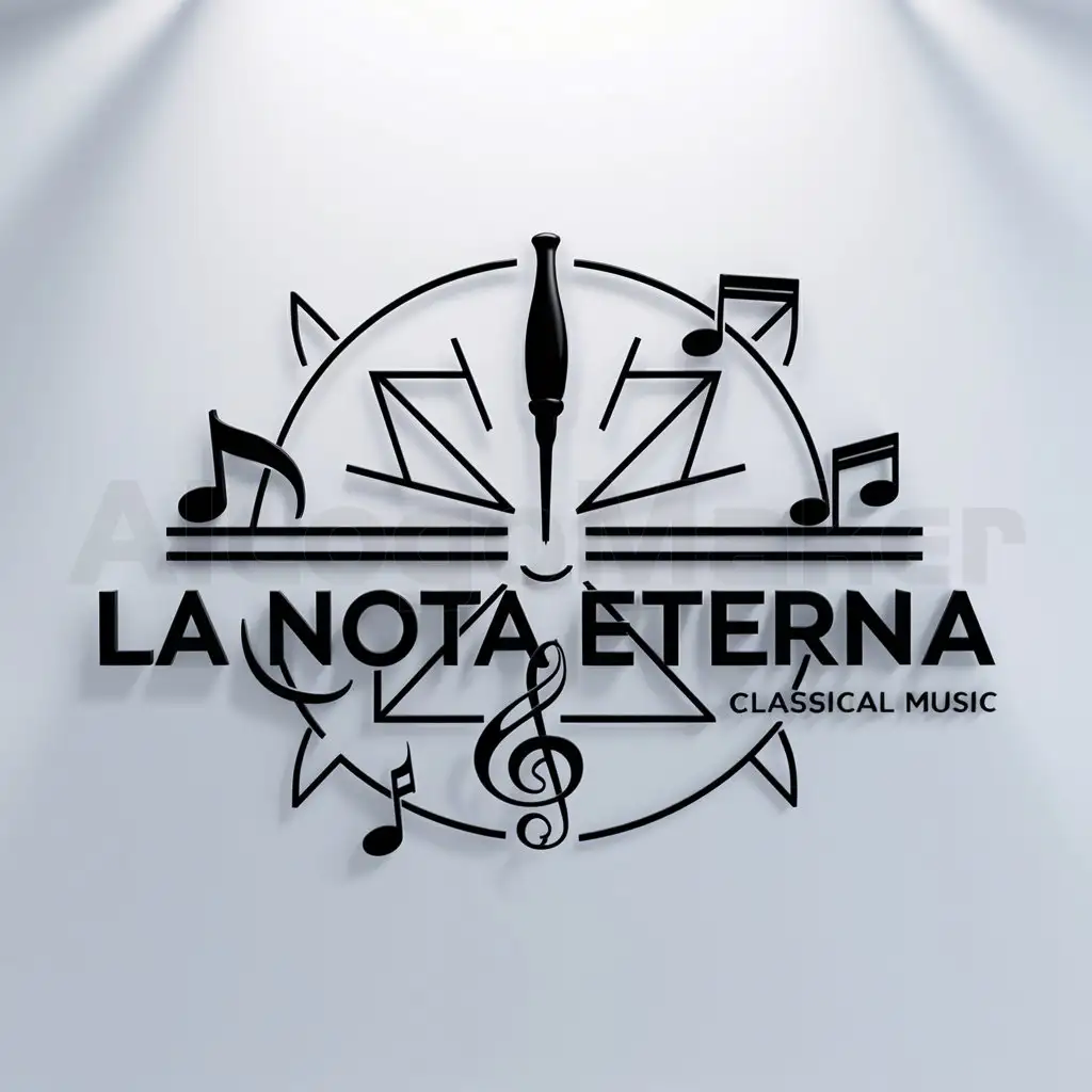 a logo design,with the text "LA nota Eterna", main symbol:Orquesta sinfónica, pentagrama, Notas musicales,Moderate,clear background