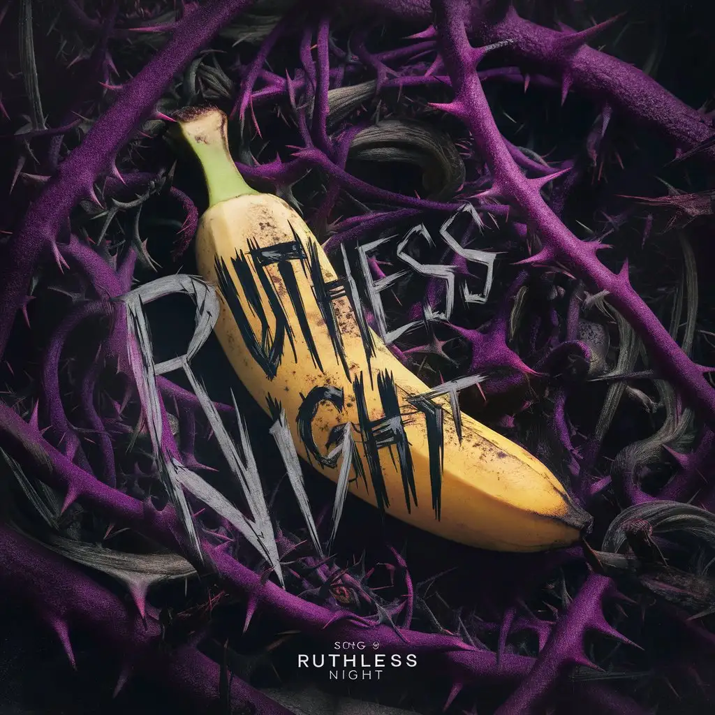 portada para canción, un plátano podrido donde tiene escrito "Ruthless night"