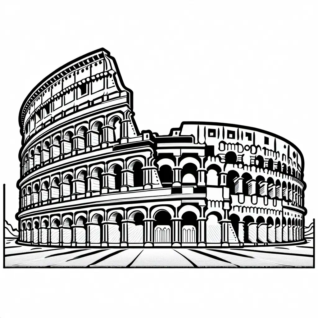 Greek colosseum , Coloring Page, black and white, line art, white background, Simplicity, Ample White Space. The background of the coloring page is plain white to make it easy for young children to color within the lines. The outlines of all the subjects are easy to distinguish, making it simple for kids to color without too much difficulty