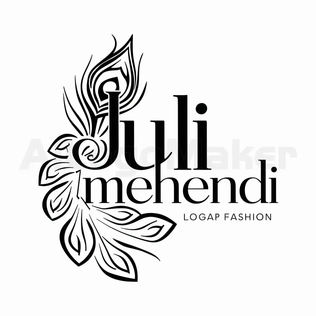 a logo design,with the text "Juli Mehendi", main symbol:Peacock Feather,complex,be used in Others industry,clear background