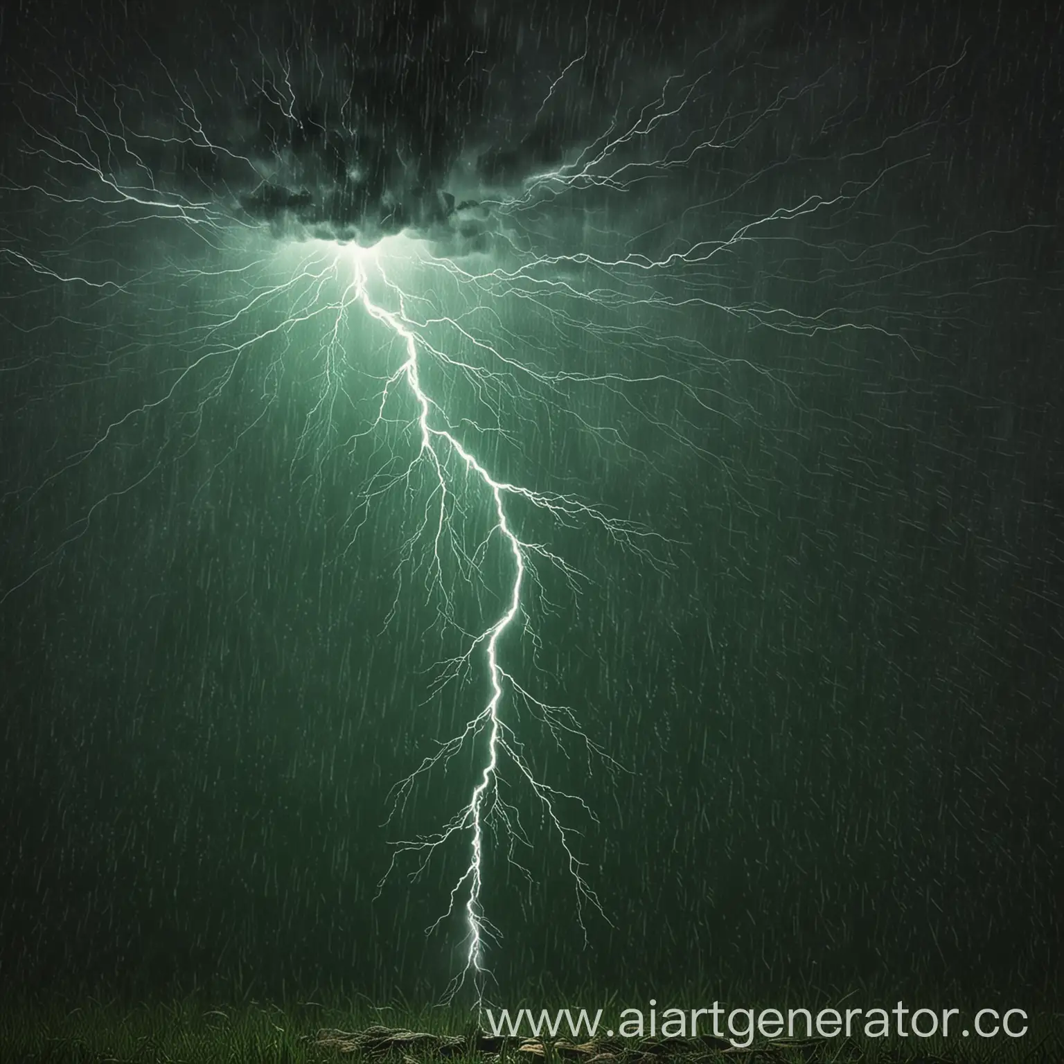 Thunderstorm-Lightning-Strike-on-Dark-Green-Background-with-Rain