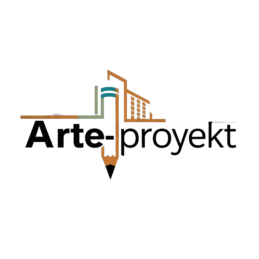 a logo design,with the text "Arte-Proyekt", main symbol:pencil, building,Moderate,clear background
