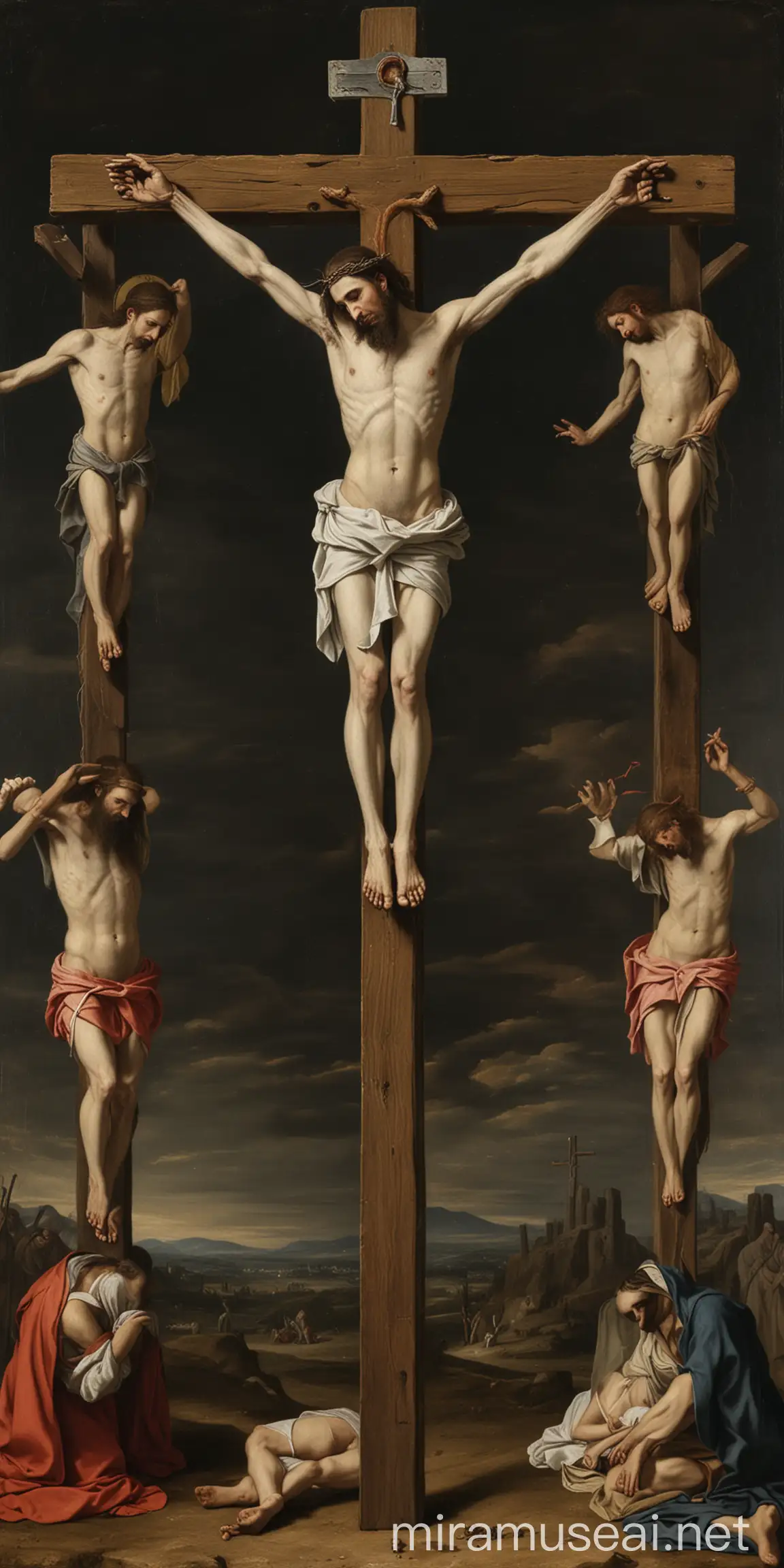 Dramatic Crucifixion Scene with Jesus on the Cross