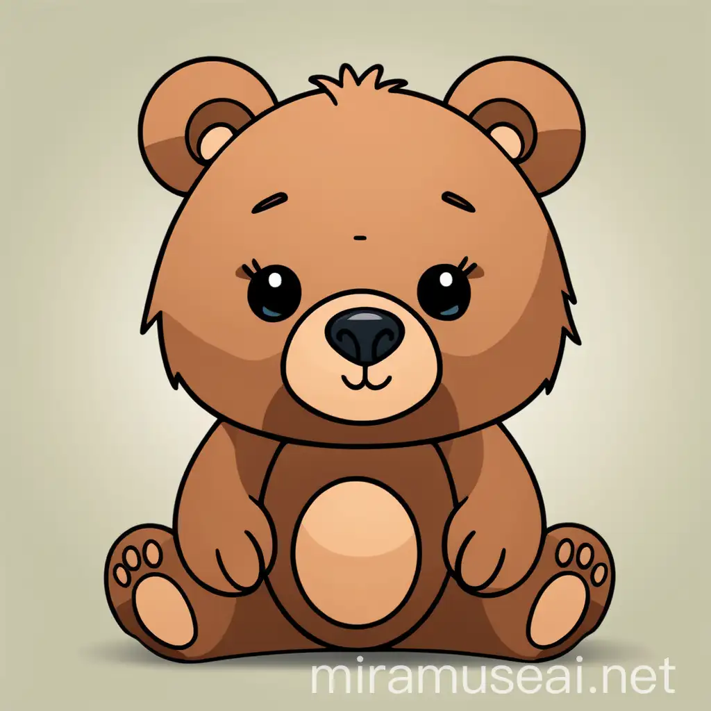 Cartoon Bear Painting with Simple Outlines on Solid Color Background