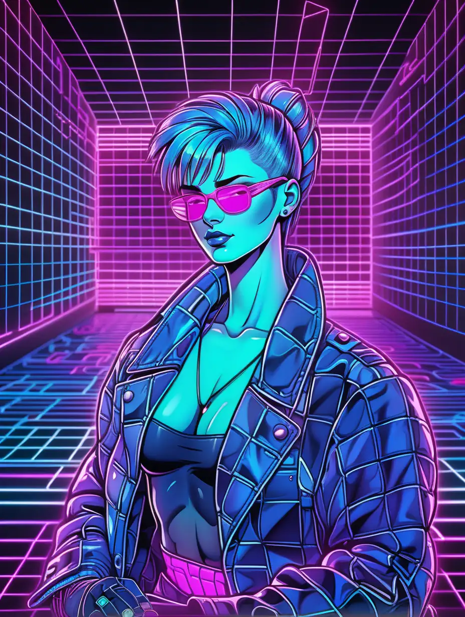 Cyberpunk Neon Grid Adult Coloring Book