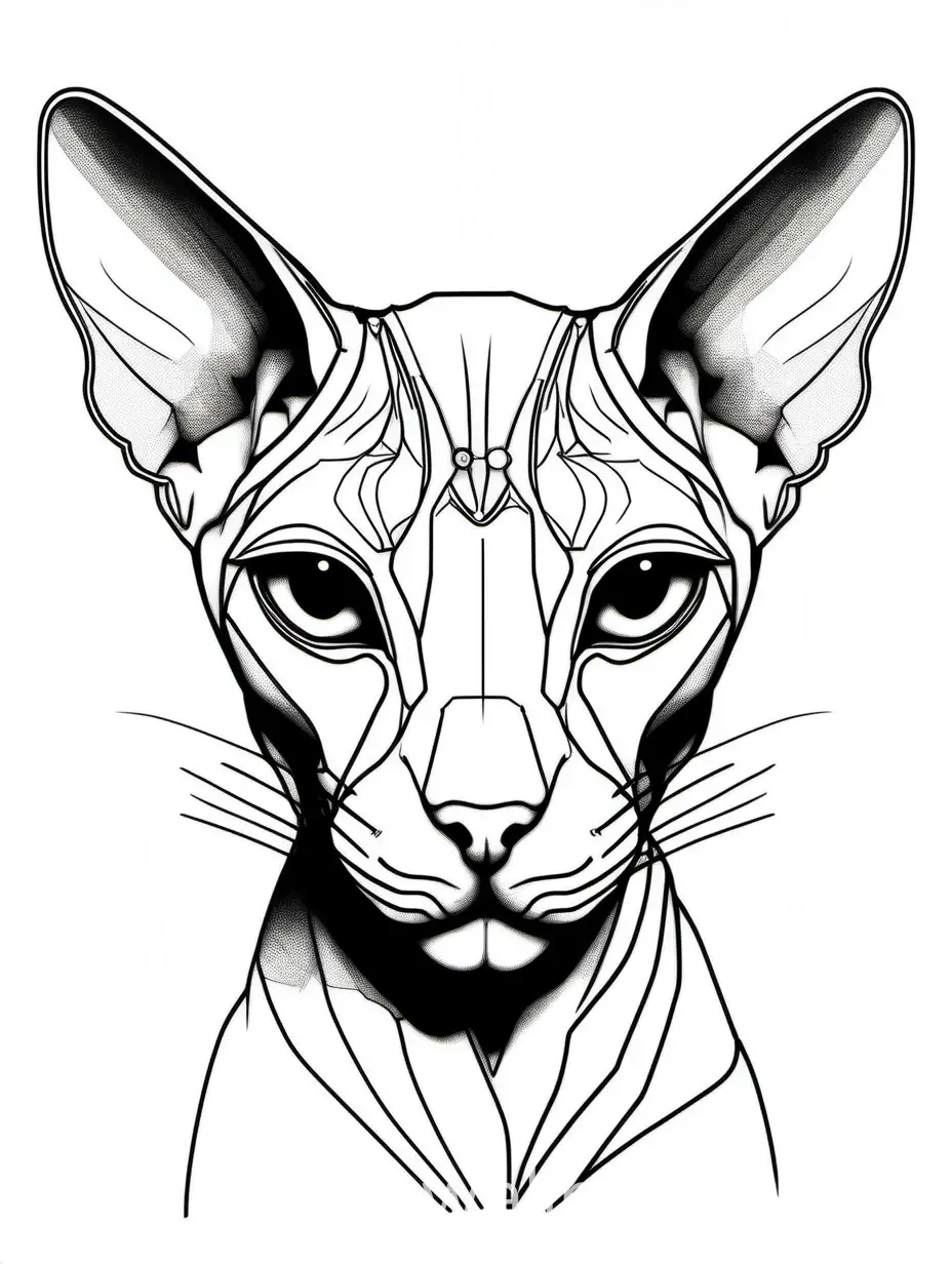 Cat sphynx, profile angle, segmented lineart, sewing lineart,  head, minimalist, outlines,  white background