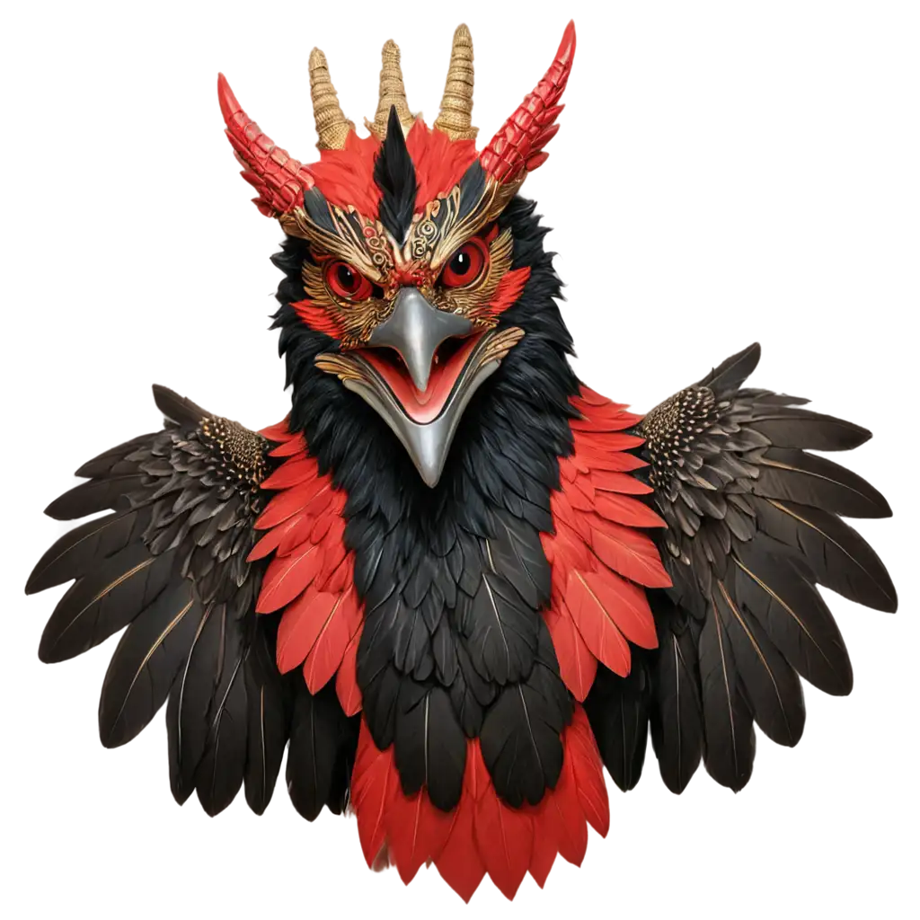 Kepala burung garuda dengan kombinasi warna merah, hitam yang menawan