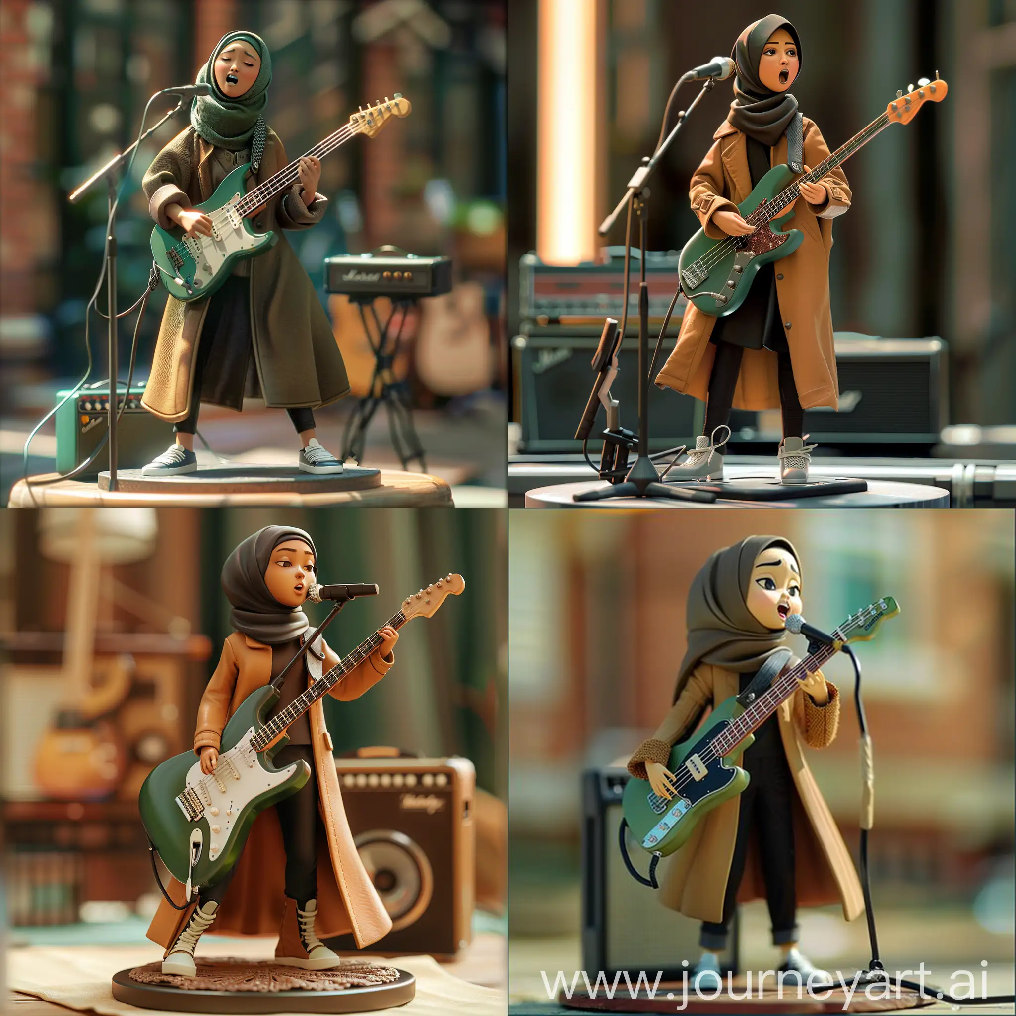 Fashionable-Animation-Style-Indonesian-Woman-Singing-with-Green-Electric-Guitar
