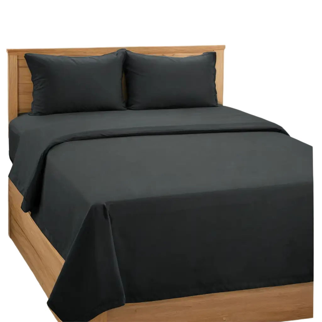 HighQuality-PNG-Image-Black-Bedsheet-on-Single-Bed-with-Two-Pillows-in-Room