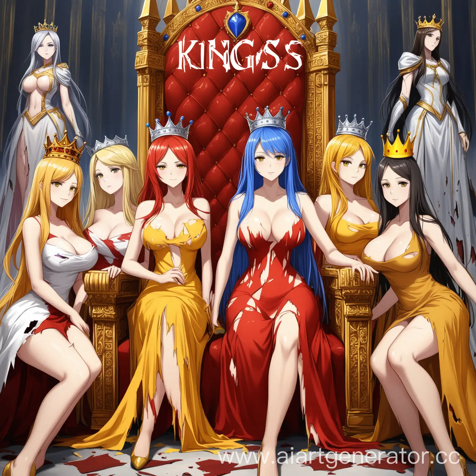 Fantasy-Royalty-Five-Girls-in-Crowned-Dresses-with-Unique-Hair-Colors