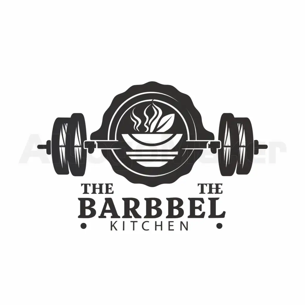 a logo design,with the text "The Barbell Kitchen", main symbol:barbell,cooking,,Moderate,be used in Sports Fitness industry,clear background