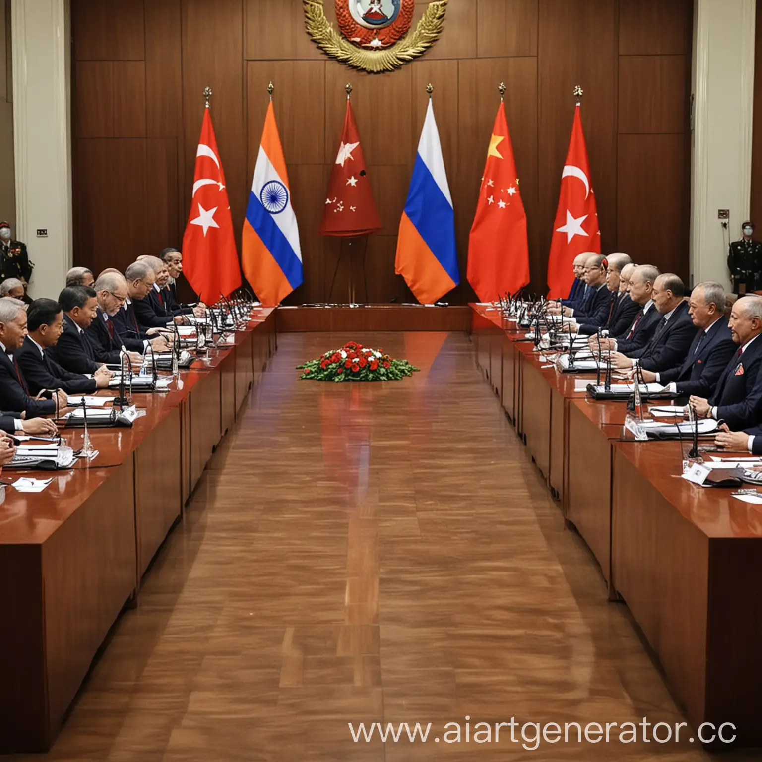 Leaders of India, China, Russia, and Turkey are sitting together