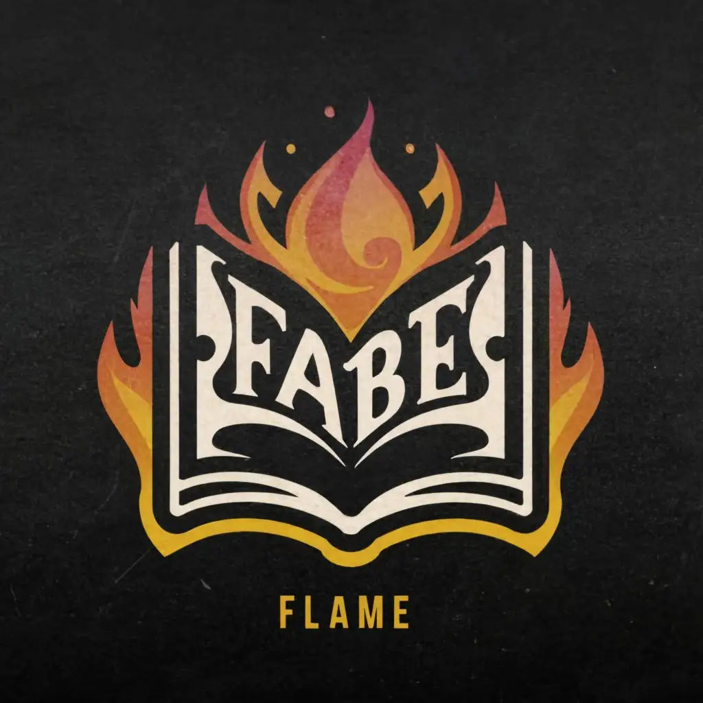 a logo design,with the text "Fabel Flame", main symbol:Book on fire,Moderate,clear background
