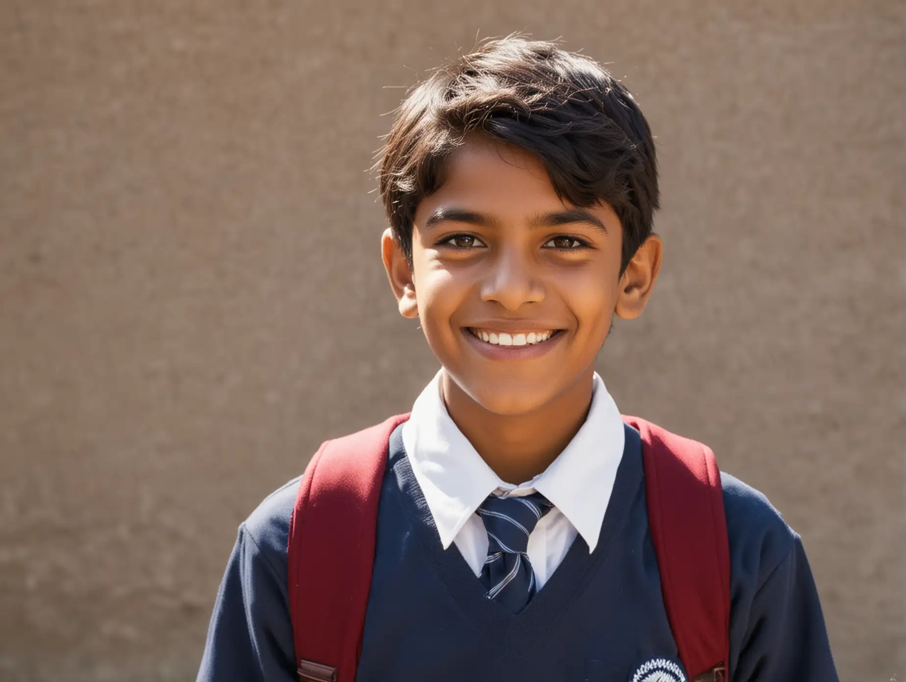 Confident-Indian-Boy-in-6th-Grade-School-Uniform-Smiling-Outdoors