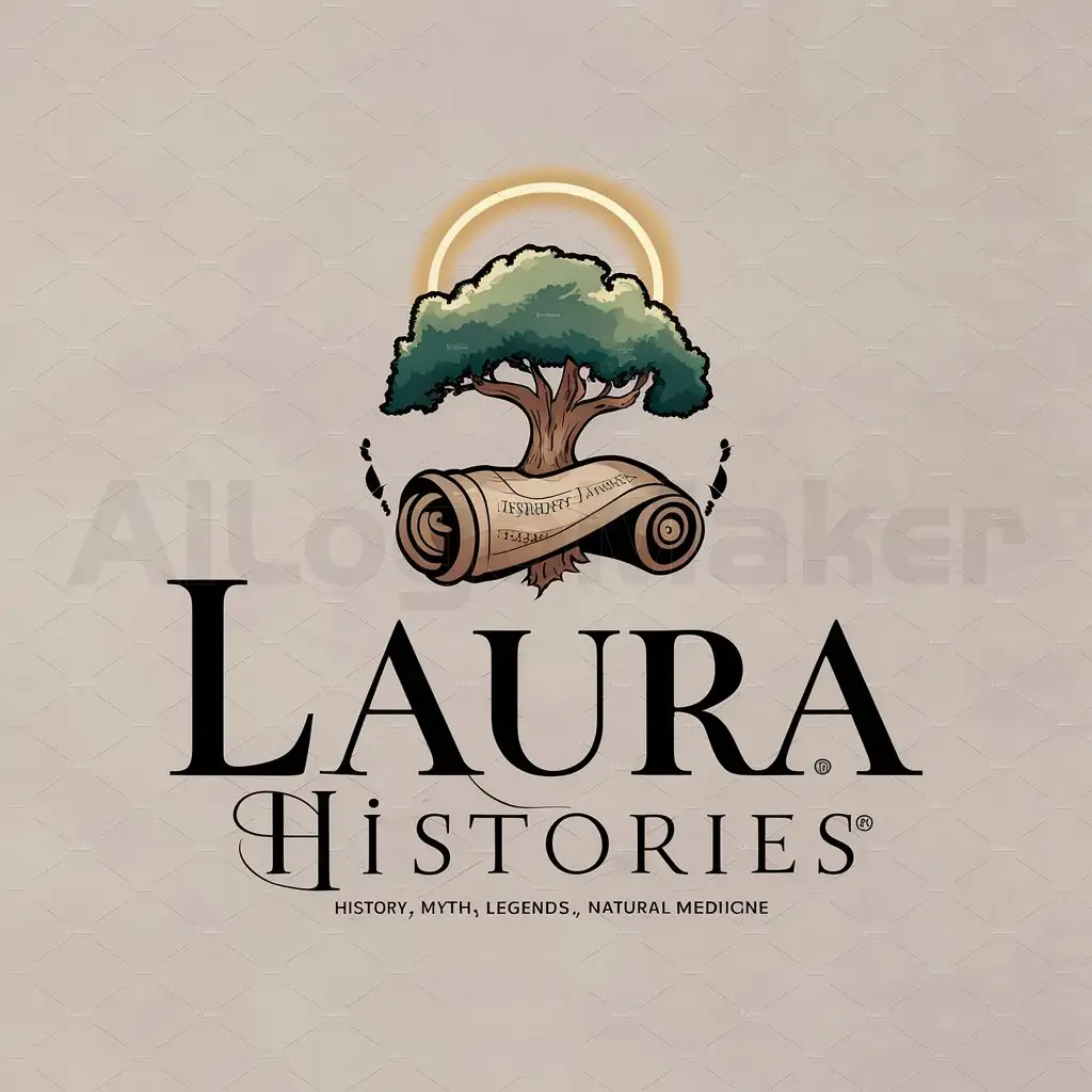 a logo design,with the text "Laura histories", main symbol:history myths legends and natural medicine,Moderate,clear background
