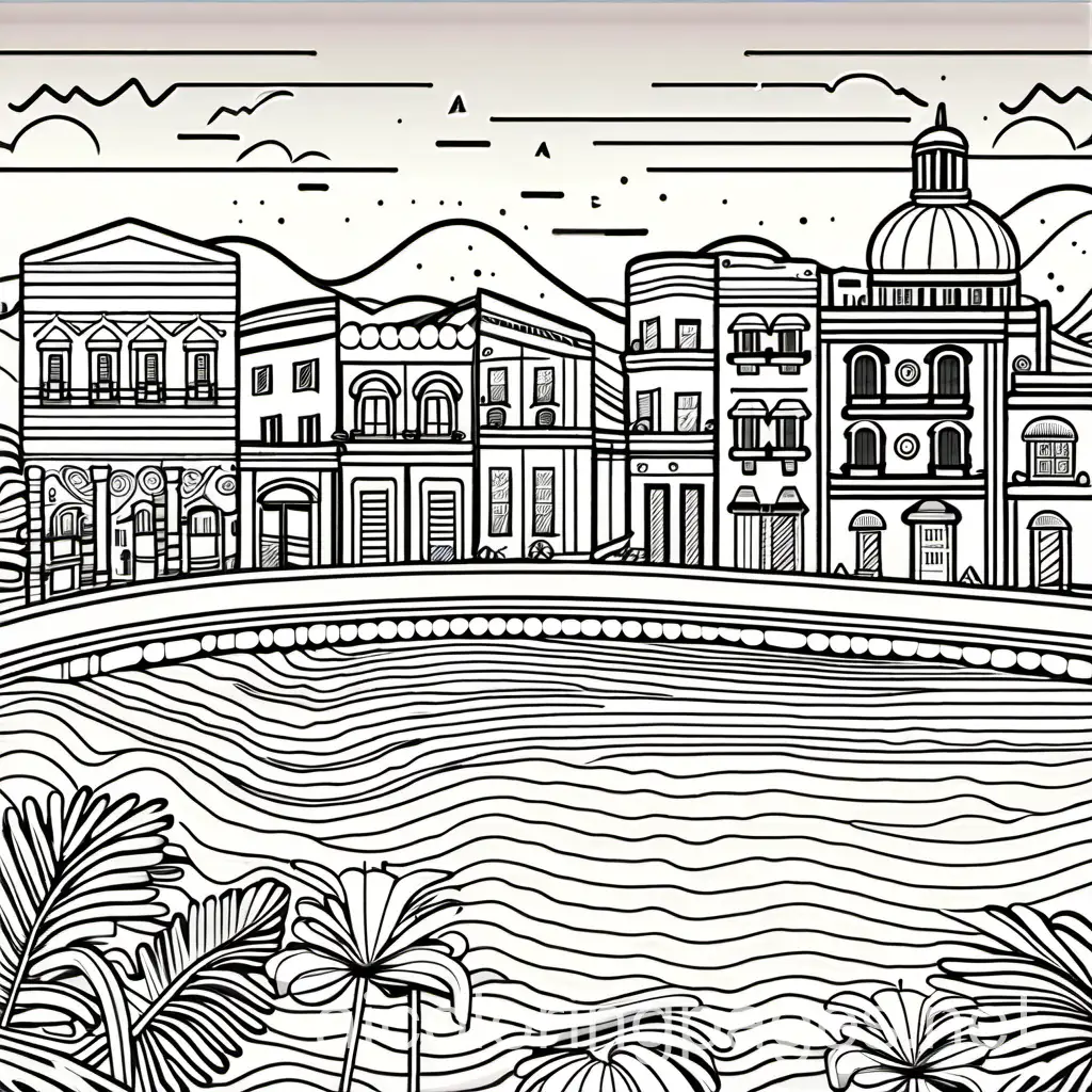 Puerto-Rico-Doodles-Coloring-Page-Simple-Black-and-White-Line-Art