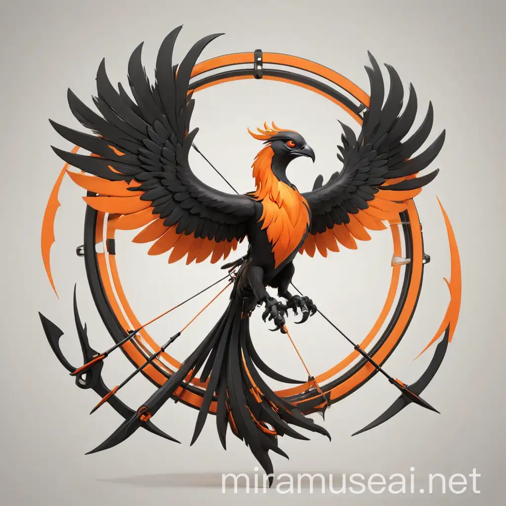 Dynamic Black and Orange Phoenix Archery Logo Design